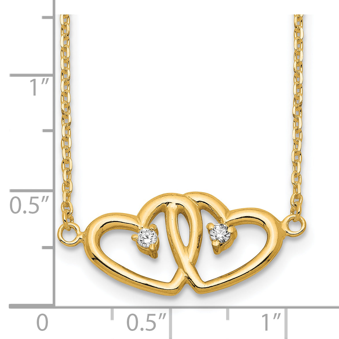 Sterling Silver Gold-tone Polished Two Hearts CZ Necklace