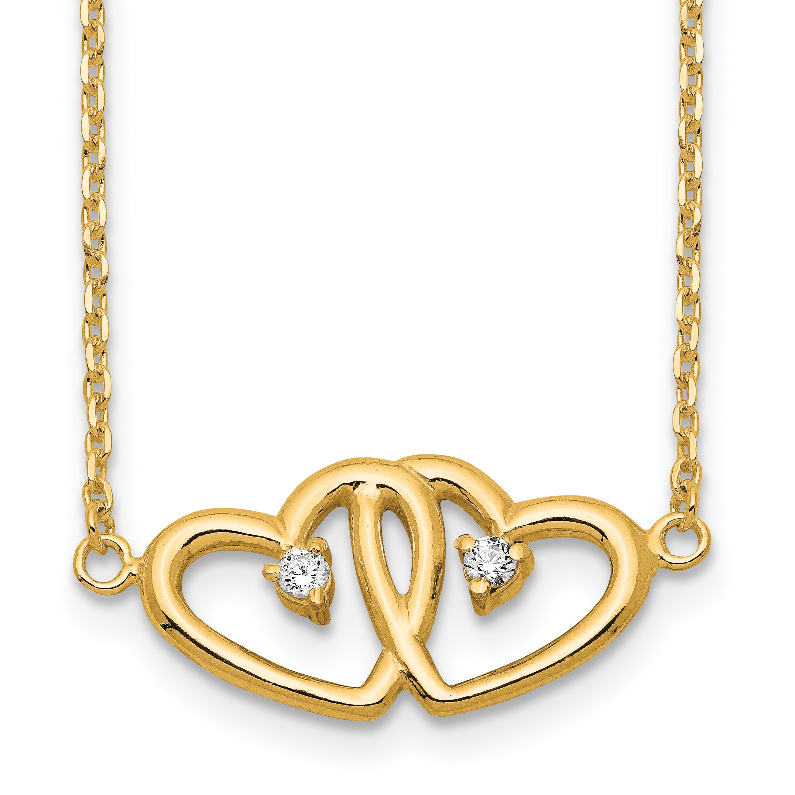 Sterling Silver Gold-tone Polished Two Hearts CZ Necklace Main image