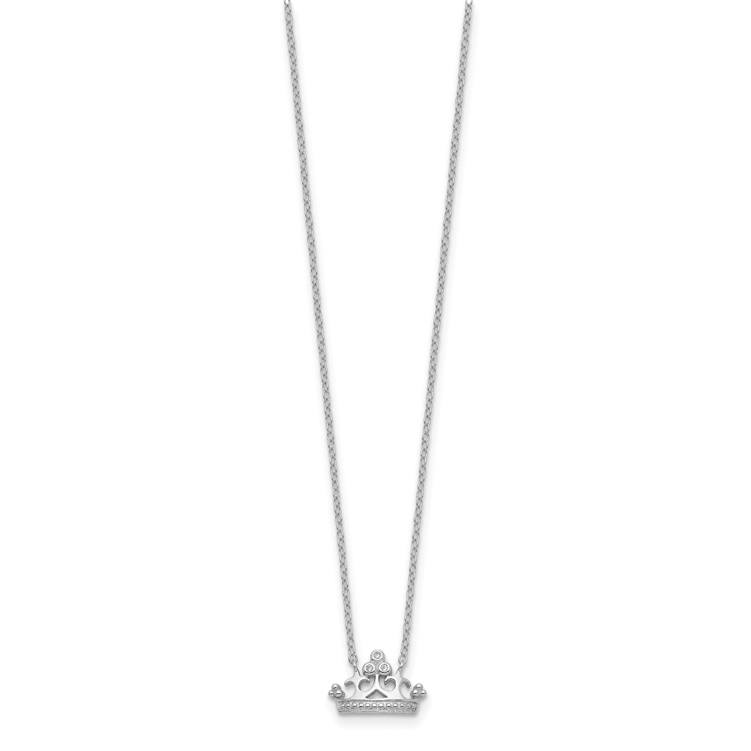 Sterling Silver Rhodium-plated Polished & Beaded CZ Crown with 2 Inch Extension Necklace Secondary image