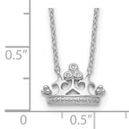Sterling Silver Rhodium-plated Polished & Beaded CZ Crown with 2 Inch Extension Necklace