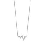 Sterling Silver Rhodium-plated CZ Heartbeat With 2in ext. Necklace