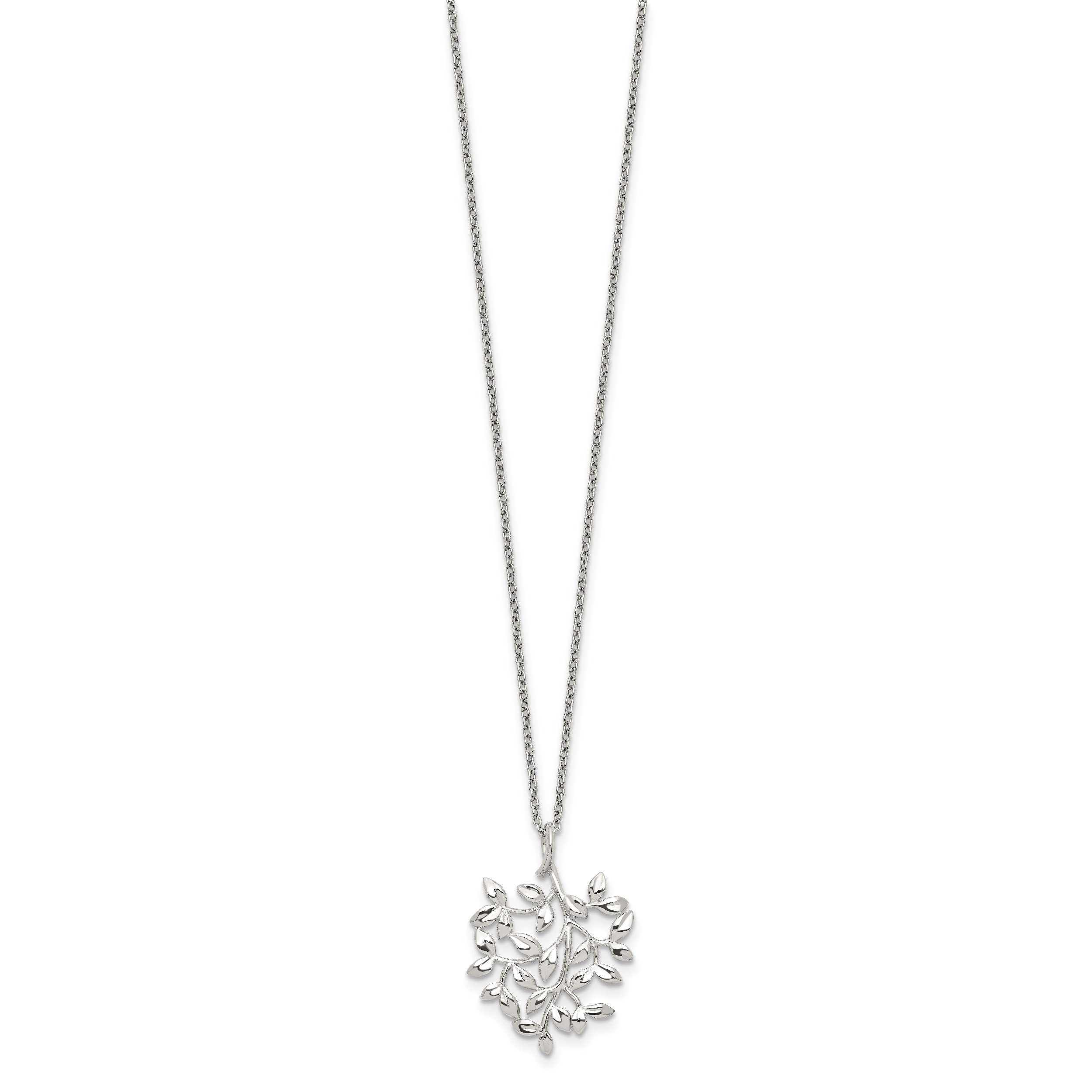 Sterling Silver Rhodium-plated Polished CZ Leaf Necklace Secondary image