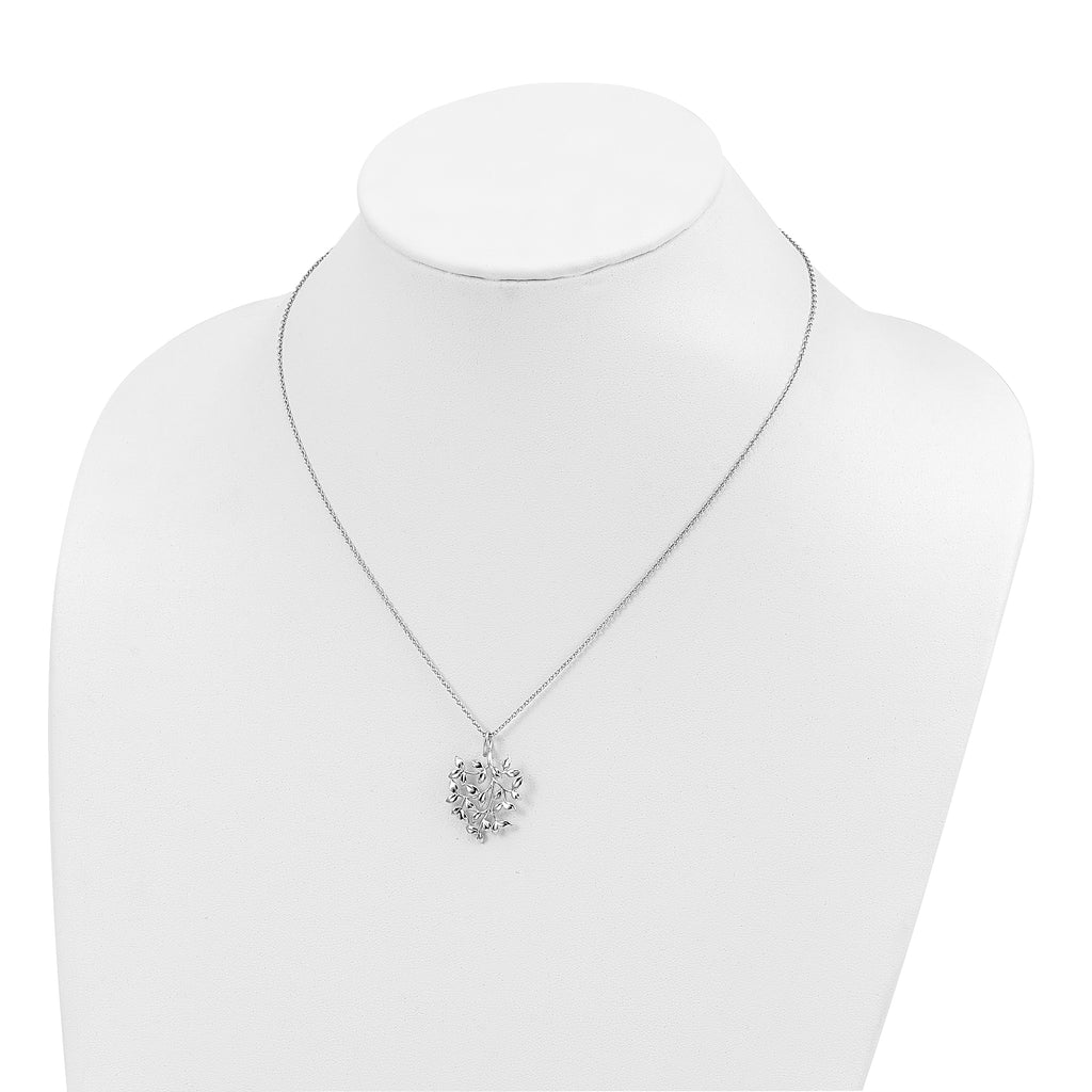 Sterling Silver Rhodium-plated Polished CZ Leaf Necklace