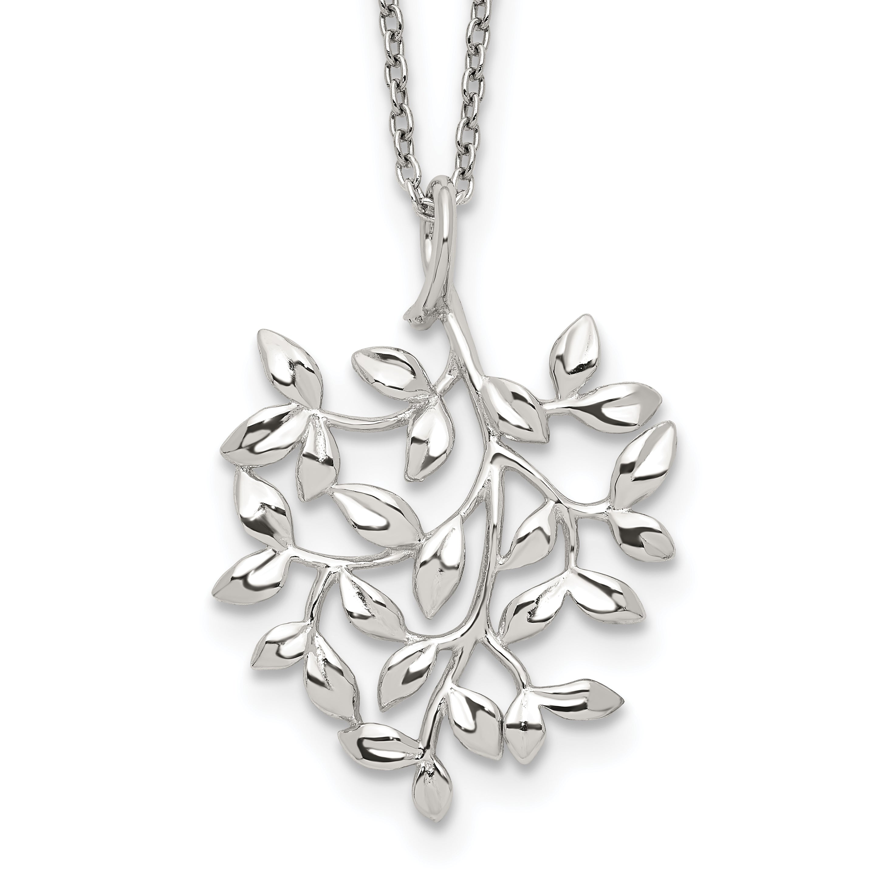 Sterling Silver Rhodium-plated Polished CZ Leaf Necklace Main image