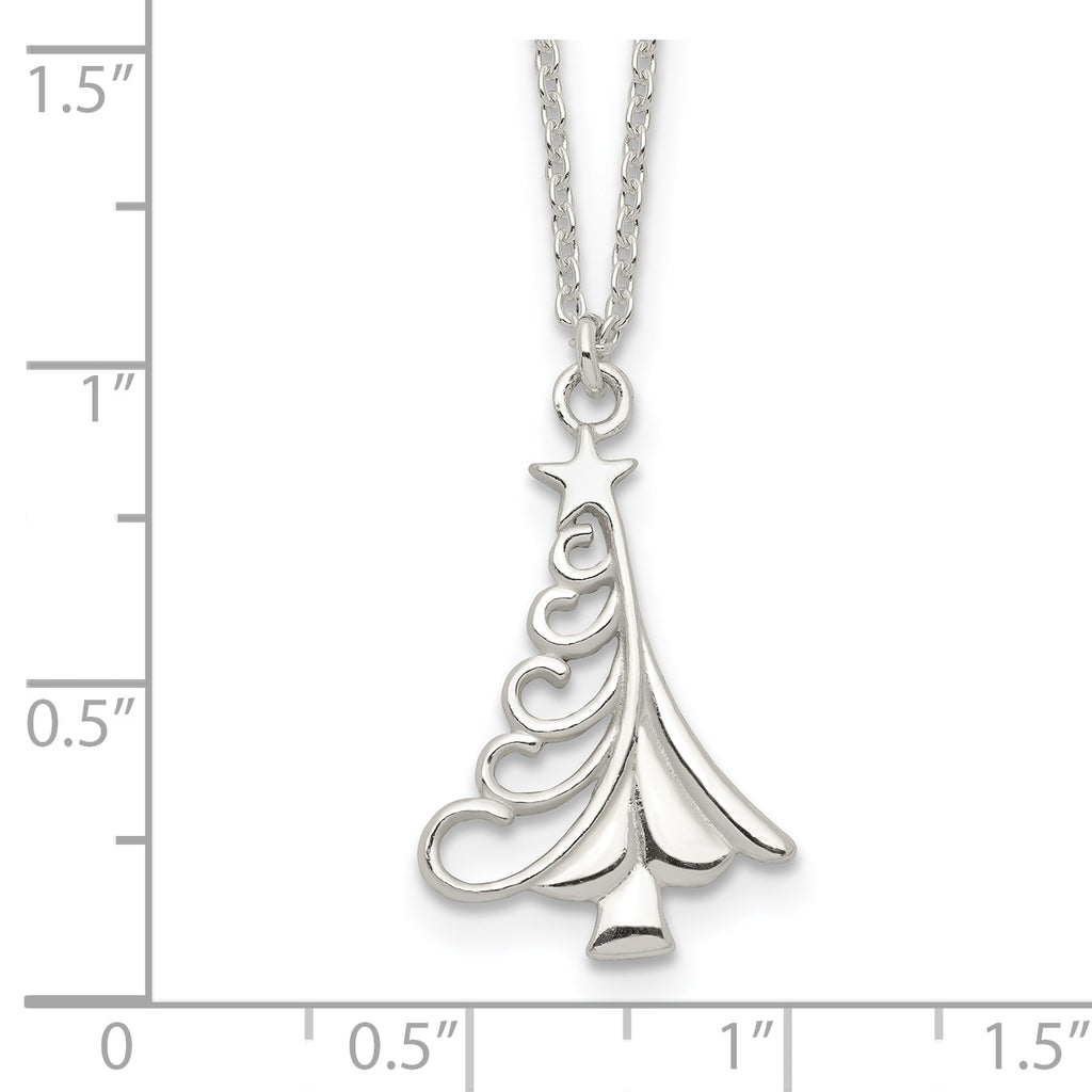 Sterling Silver Polished Christmas Tree Necklace