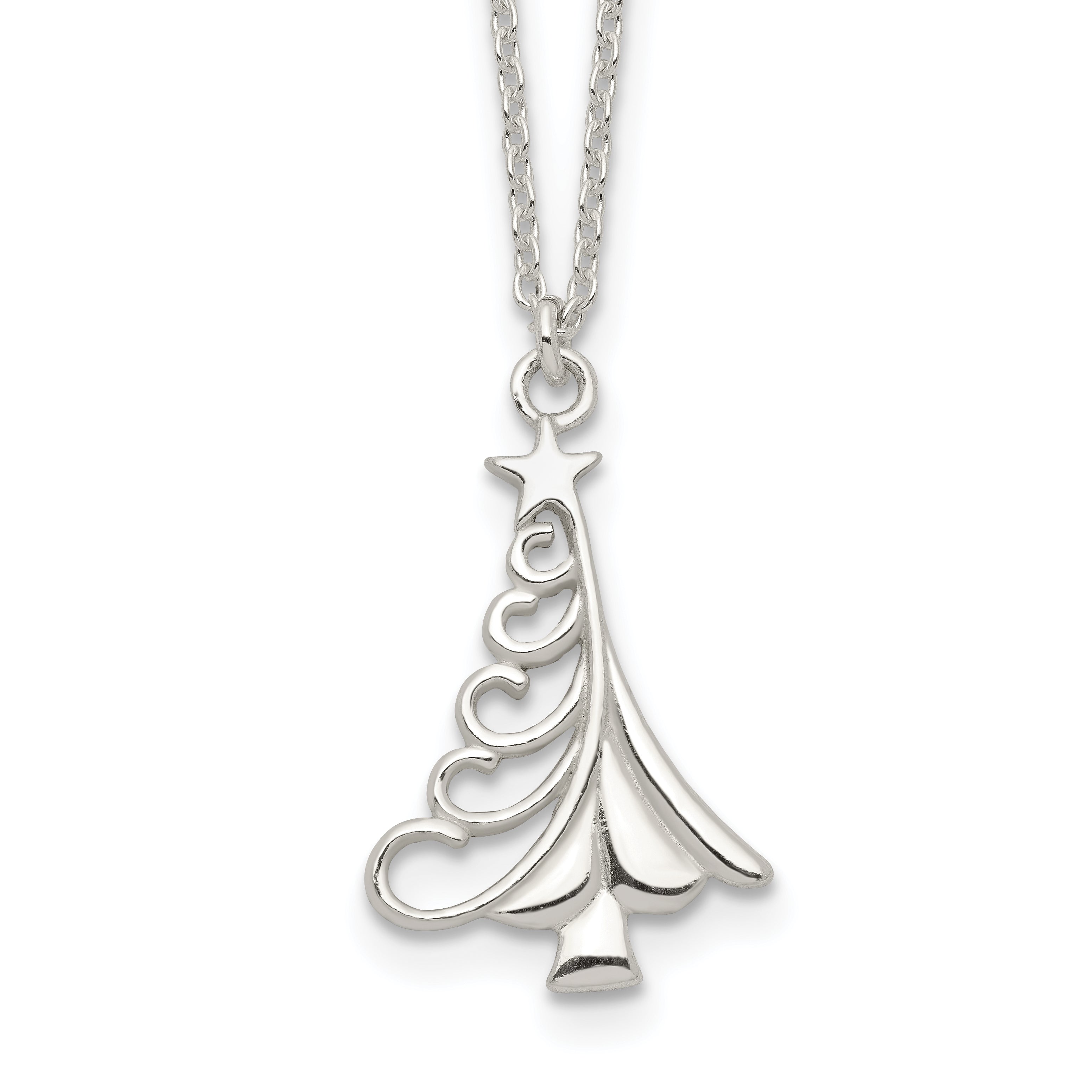Sterling Silver Polished Christmas Tree Necklace Main image