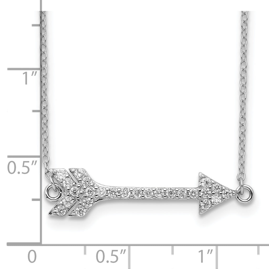 Sterling Silver Rhodium-plated CZ Arrow With 2in ext. Necklace