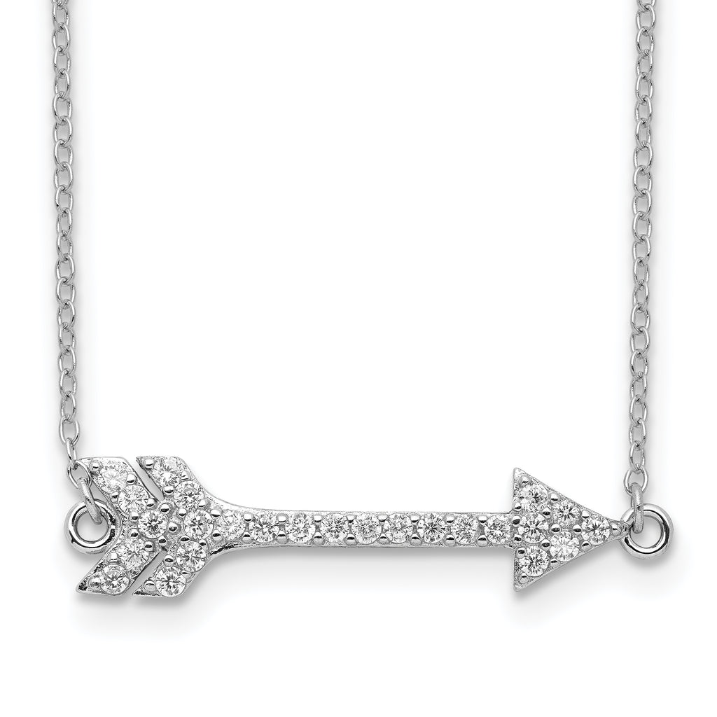 Sterling Silver Rhodium-plated CZ Arrow With 2in ext. Necklace