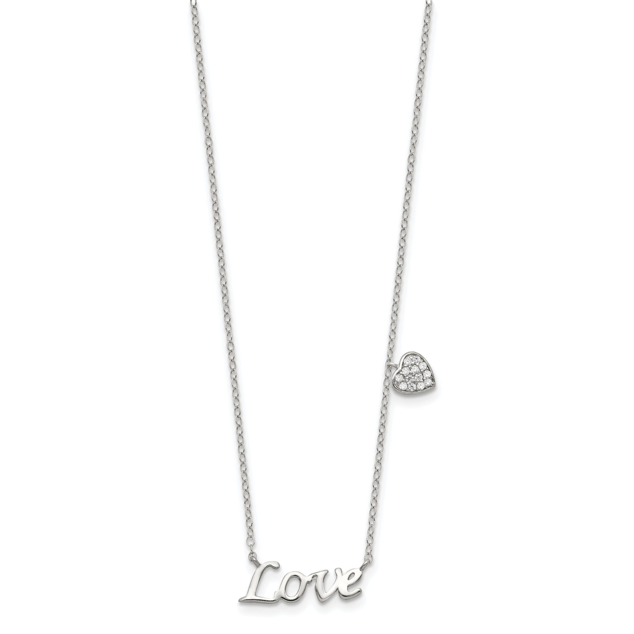 Sterling Silver Rhodium-plated Polished LOVE with CZ Heart Necklace Secondary image
