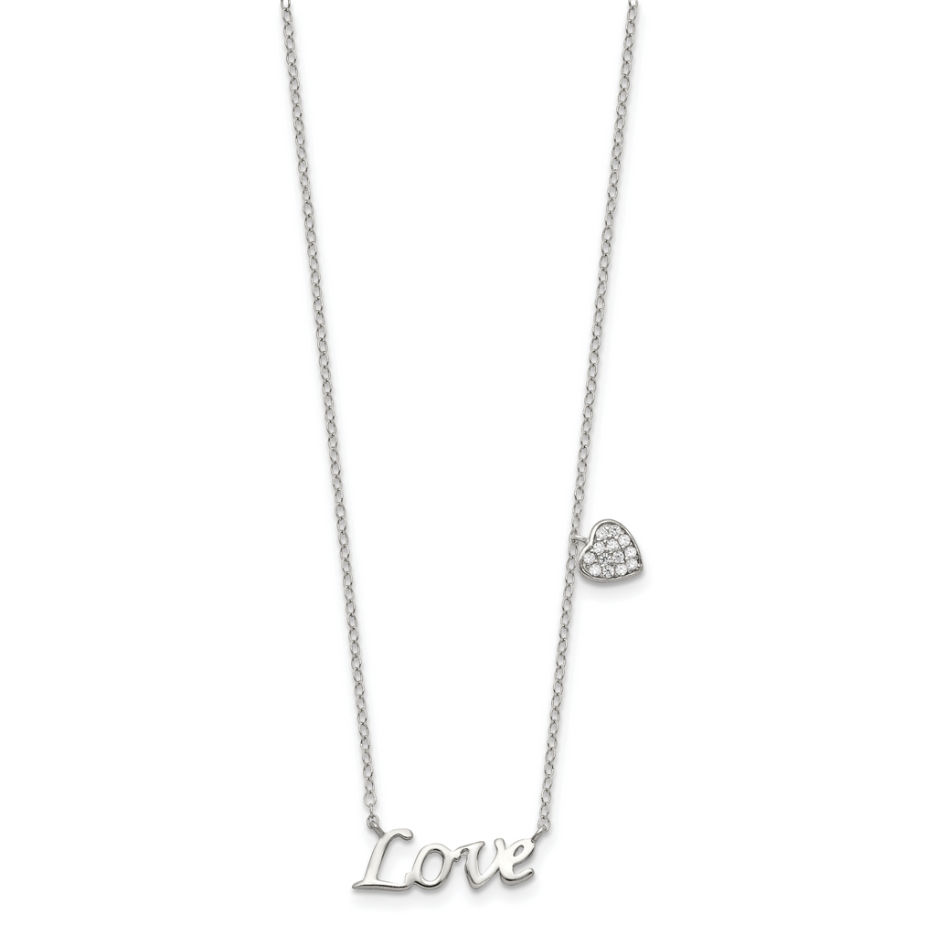 Sterling Silver Rhodium-plated Polished LOVE with CZ Heart Necklace