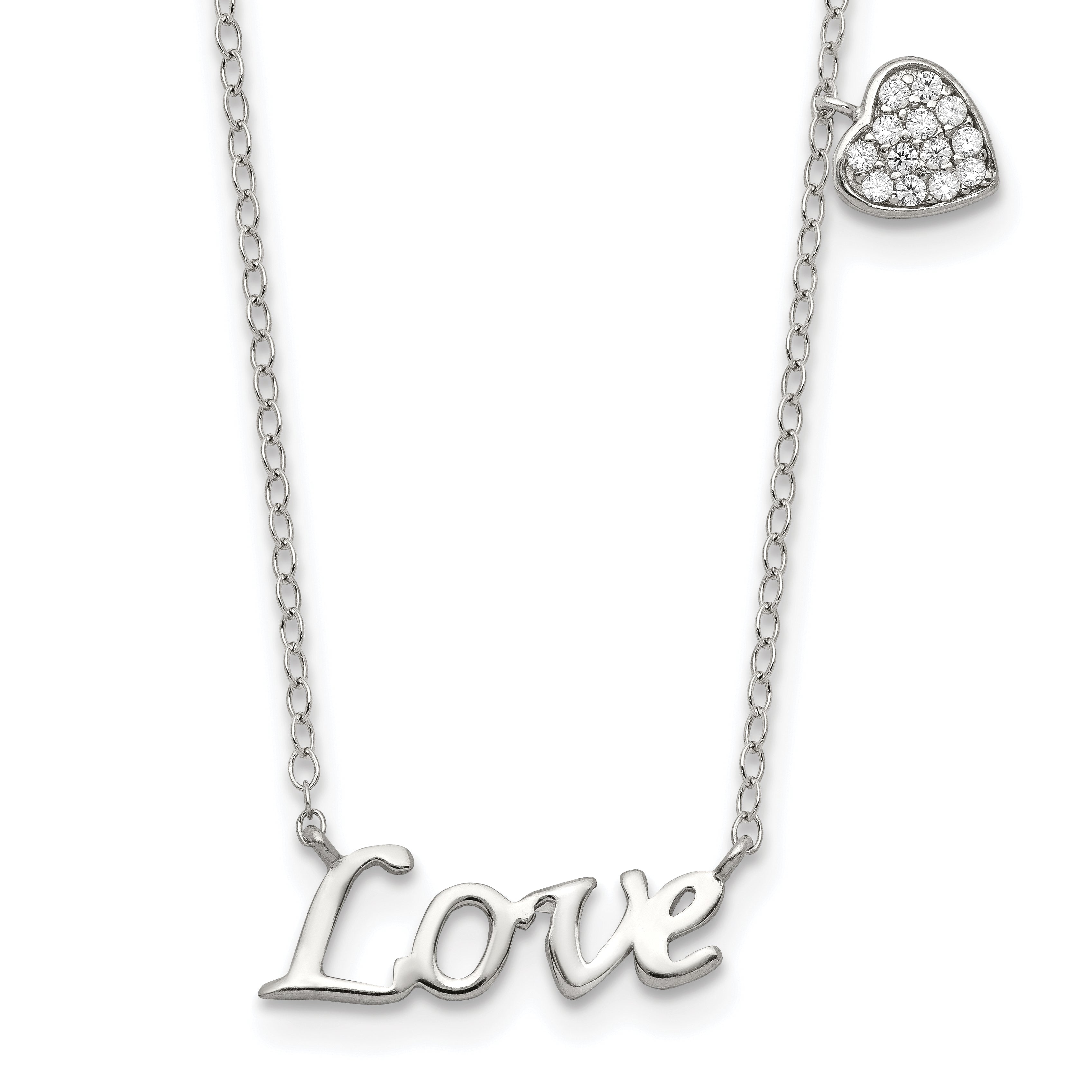 Sterling Silver Rhodium-plated Polished LOVE with CZ Heart Necklace Main image