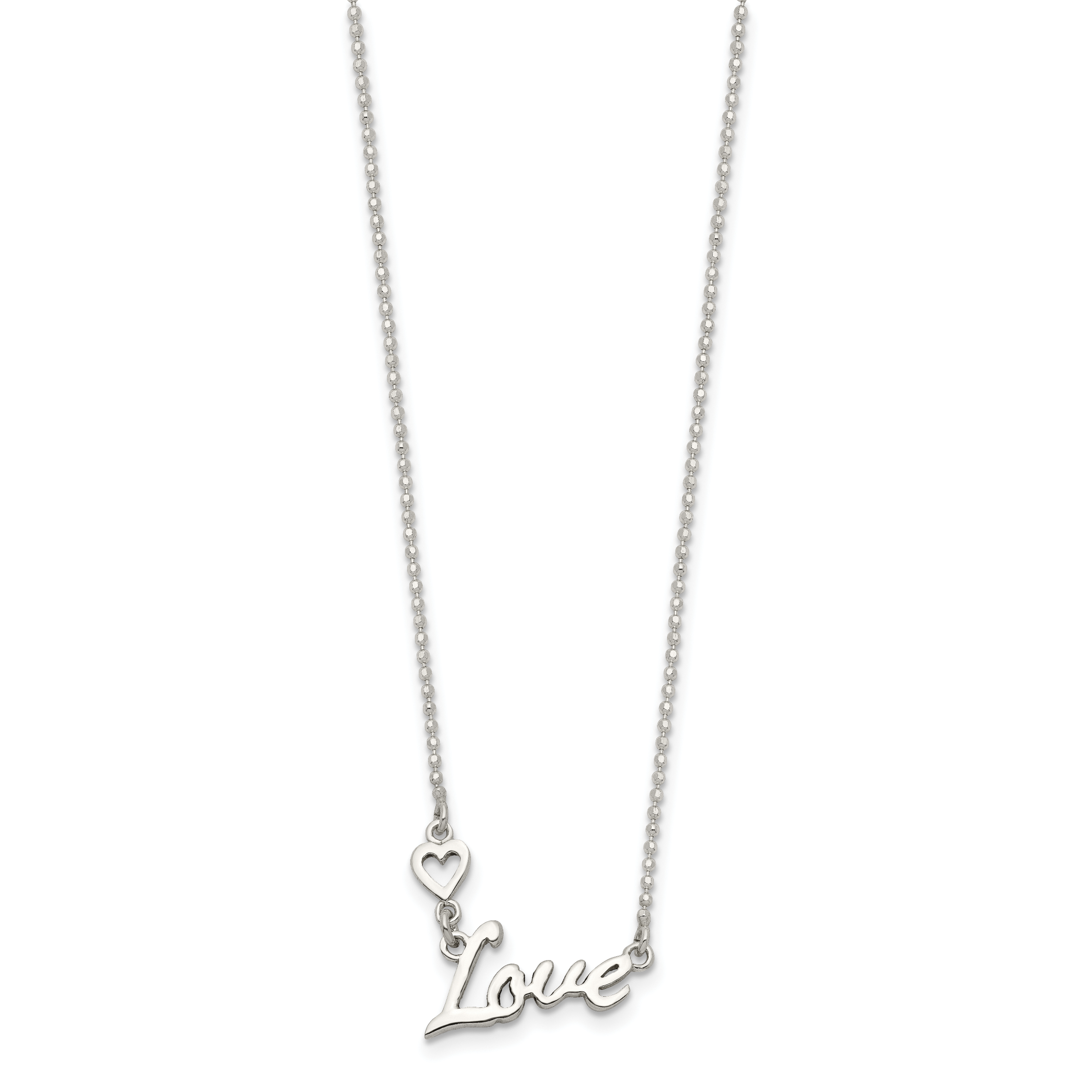 Sterling Silver Polished LOVE With Heart Necklace Secondary image