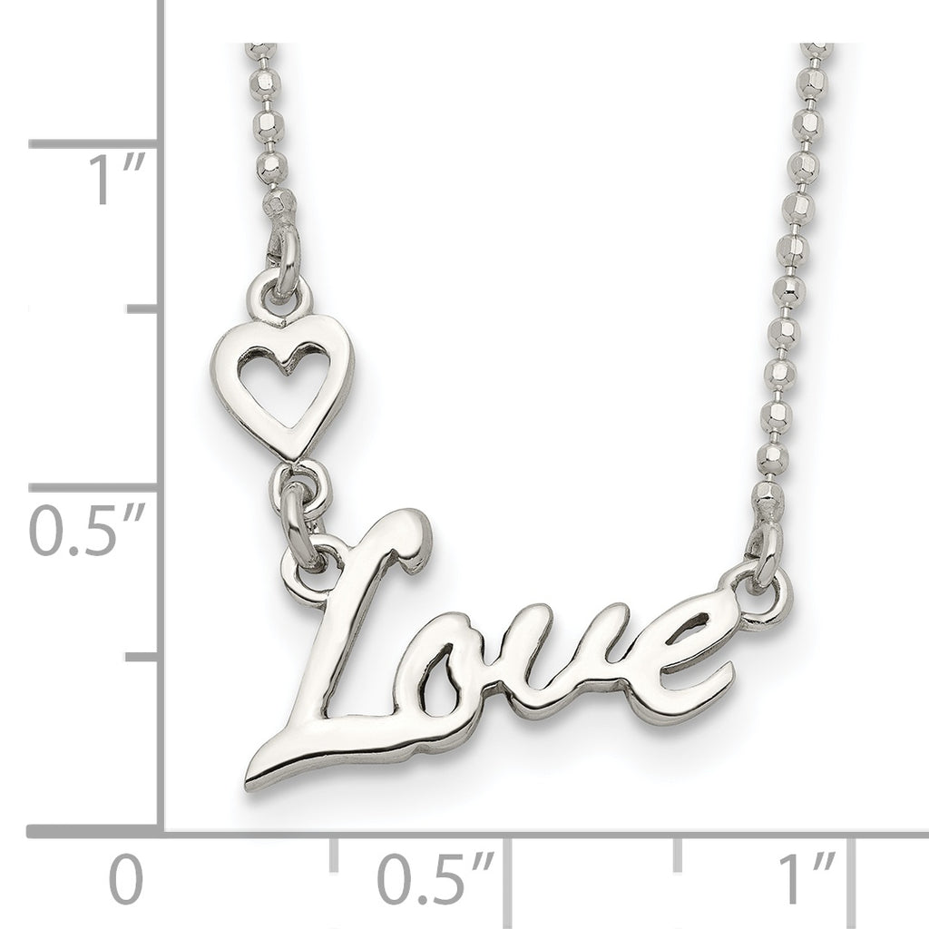 Sterling Silver Polished LOVE With Heart Necklace