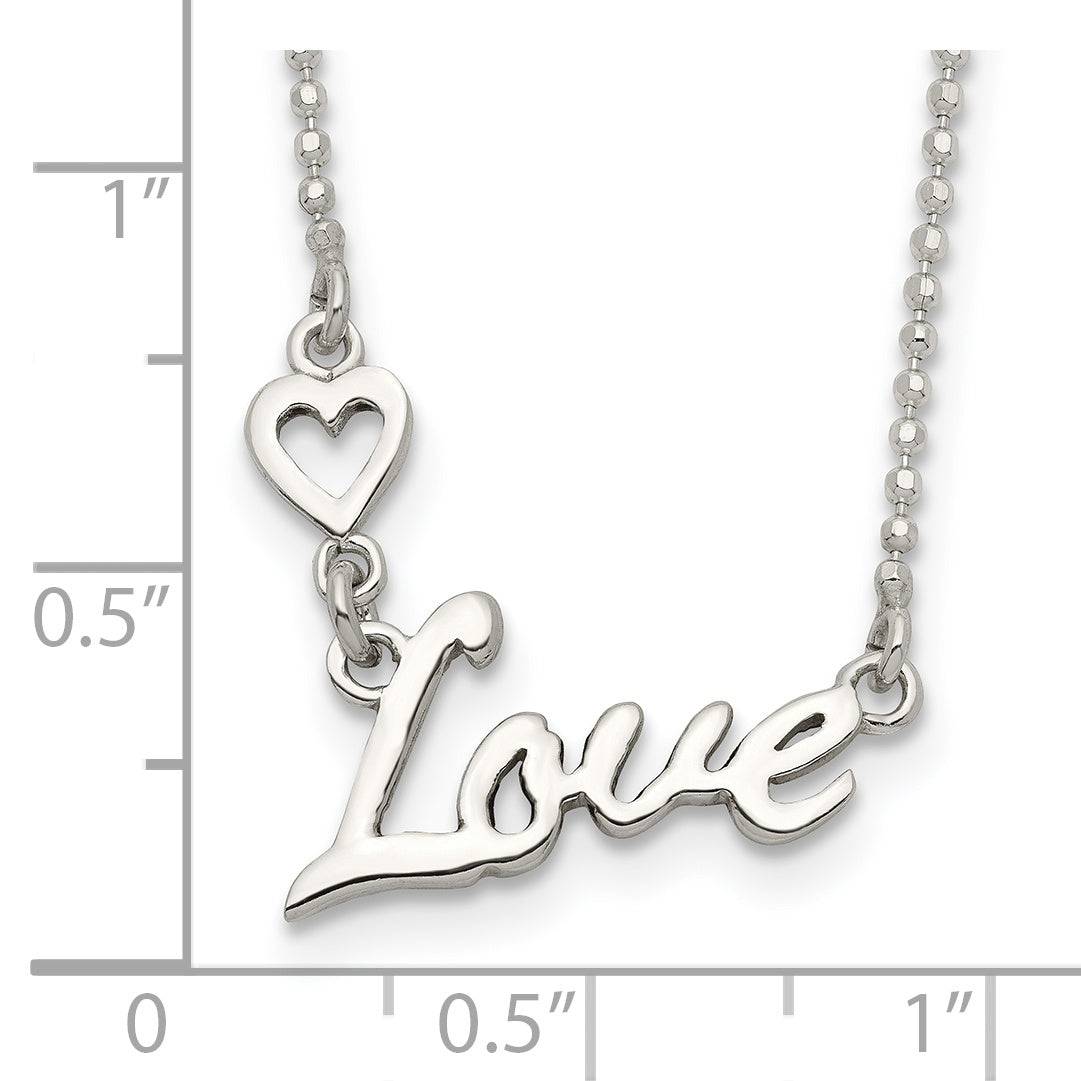 Sterling Silver Polished LOVE With Heart Necklace