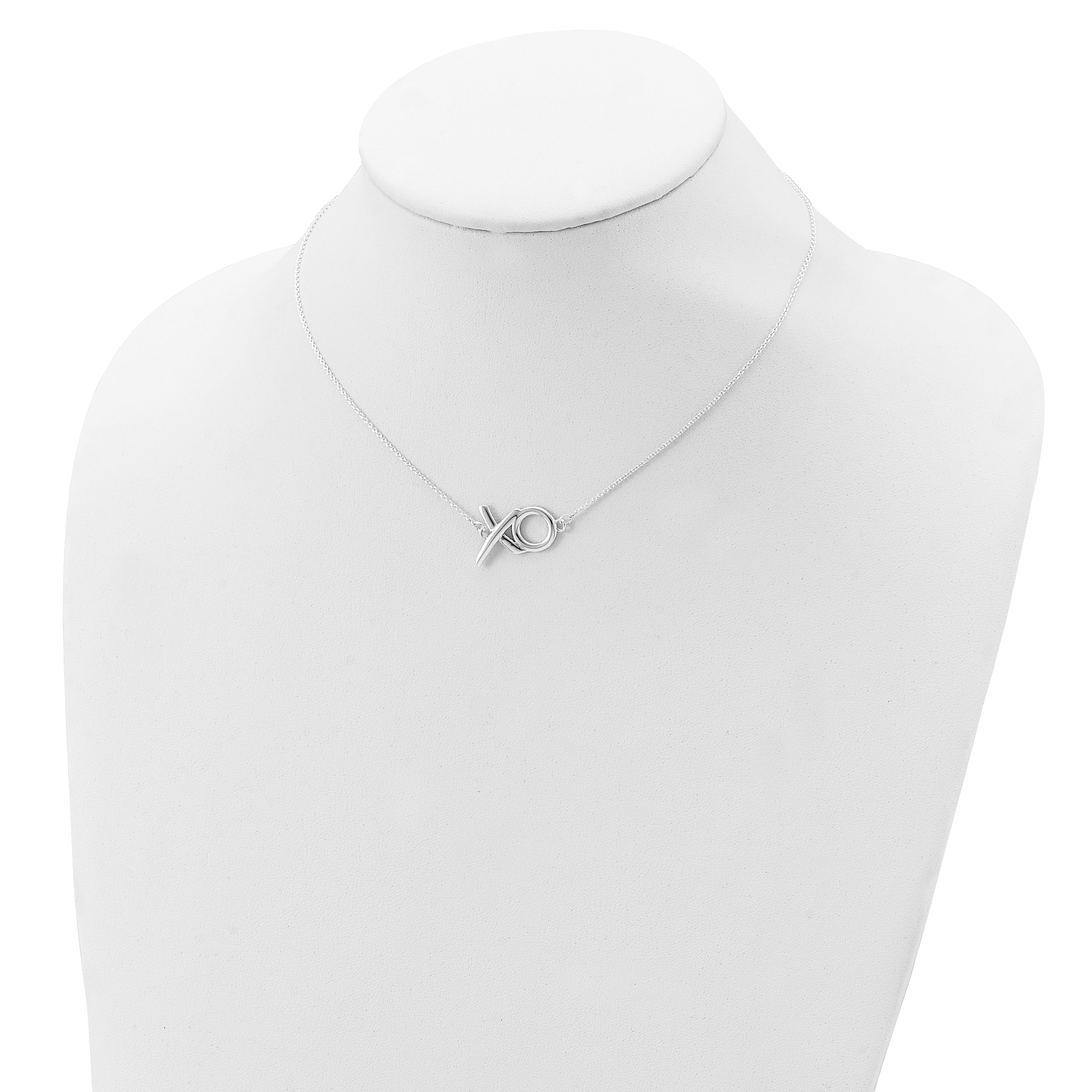 Sterling Silver Polished  XO With 2in. Ext. Necklace