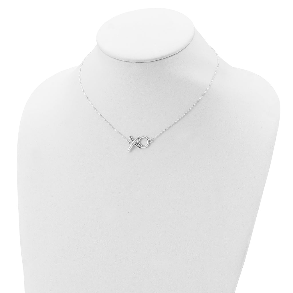 Sterling Silver Polished  XO With 2in. Ext. Necklace