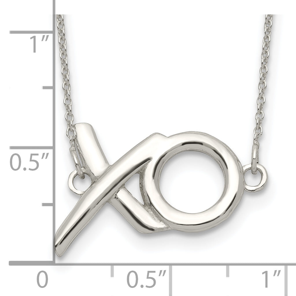 Sterling Silver Polished  XO With 2in. Ext. Necklace