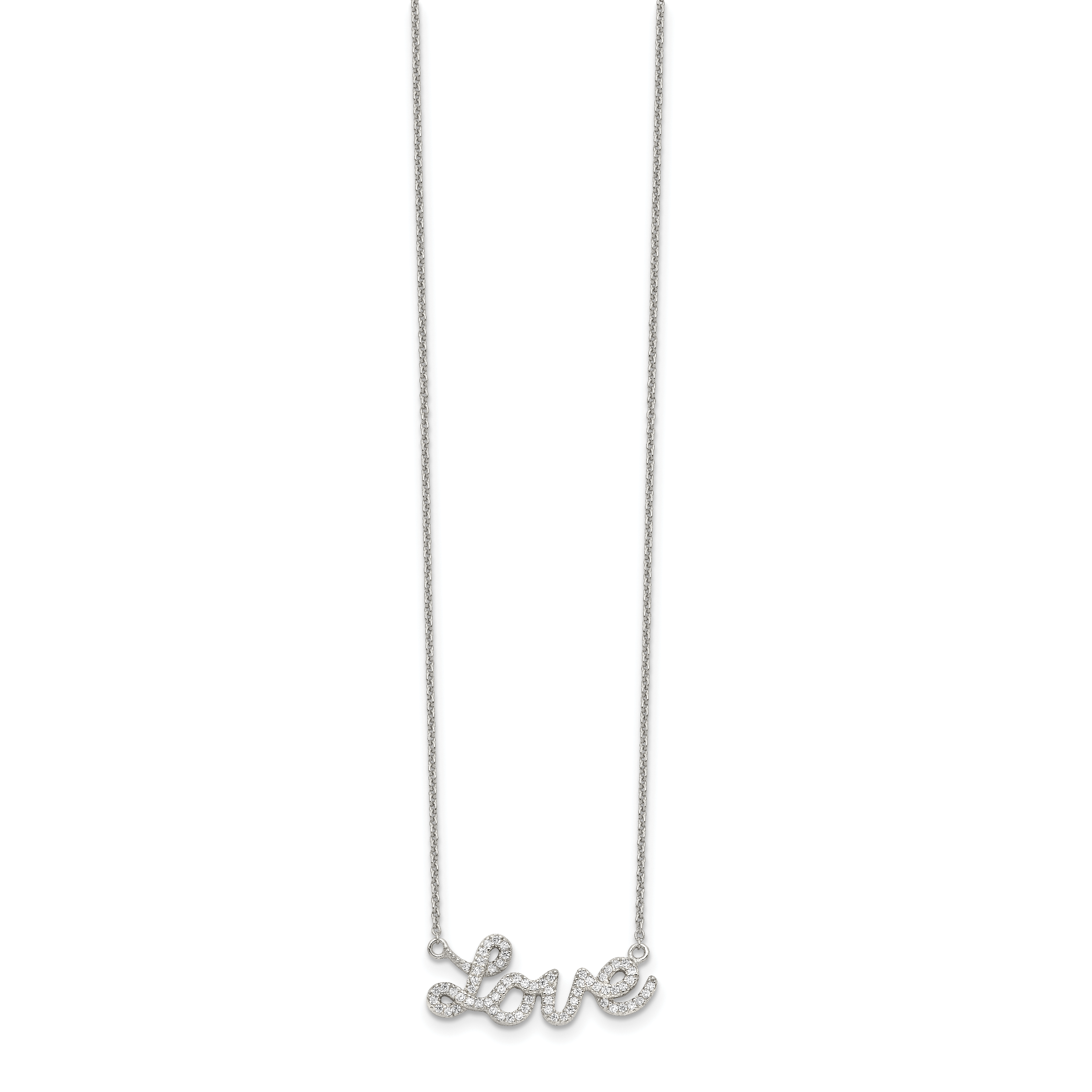 Sterling Silver Rhodium-plated Polished CZ LOVE 18in Necklace Secondary image