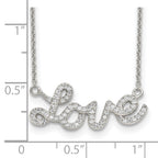 Sterling Silver Rhodium-plated Polished CZ LOVE 18in Necklace