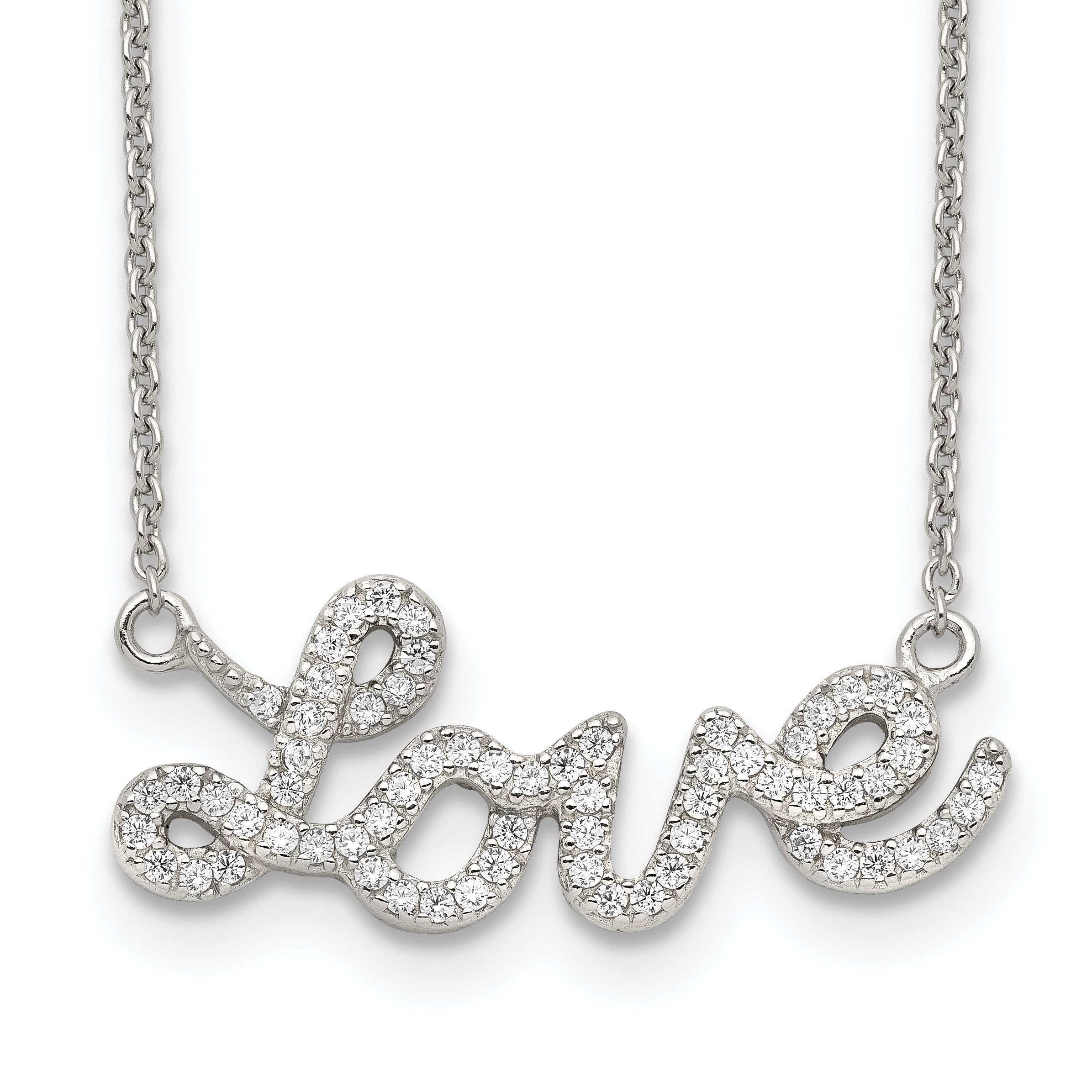 Sterling Silver Rhodium-plated Polished CZ LOVE 18in Necklace Main image