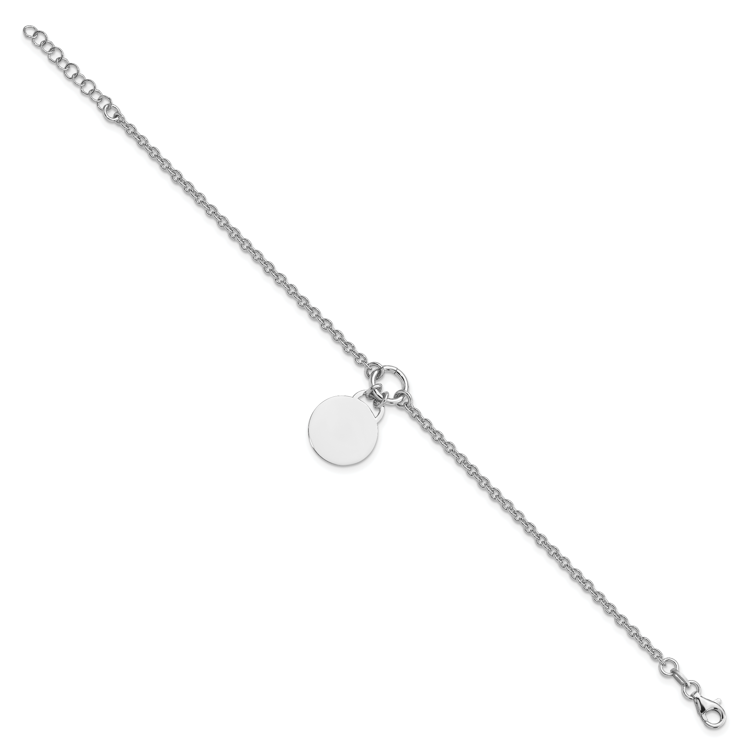 Sterling Silver Rhodium-plated Engravable Disc With 1in ext Bracelet Secondary image