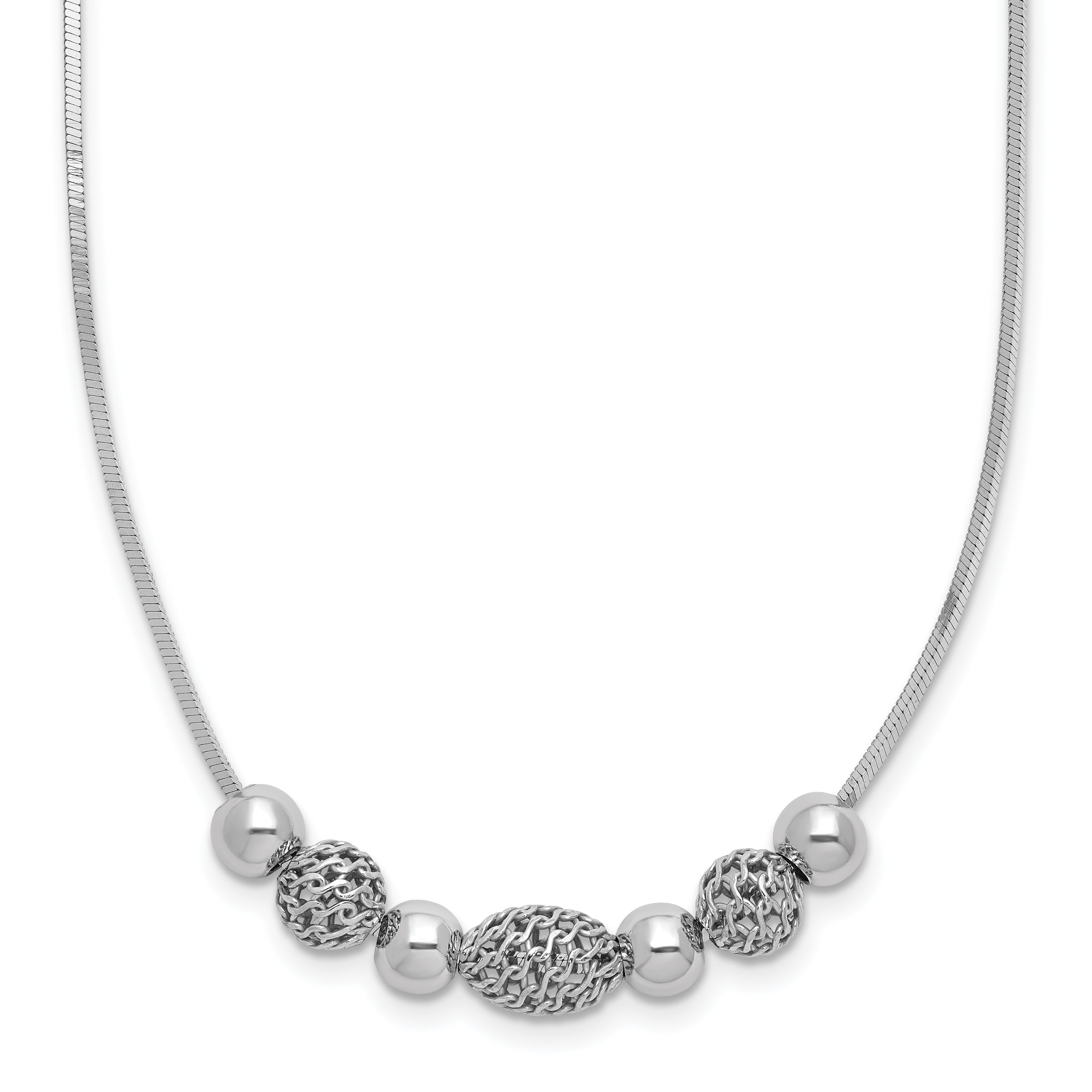 Sterling Silver Rhodium-plated Polished Filigree Bead Necklace
