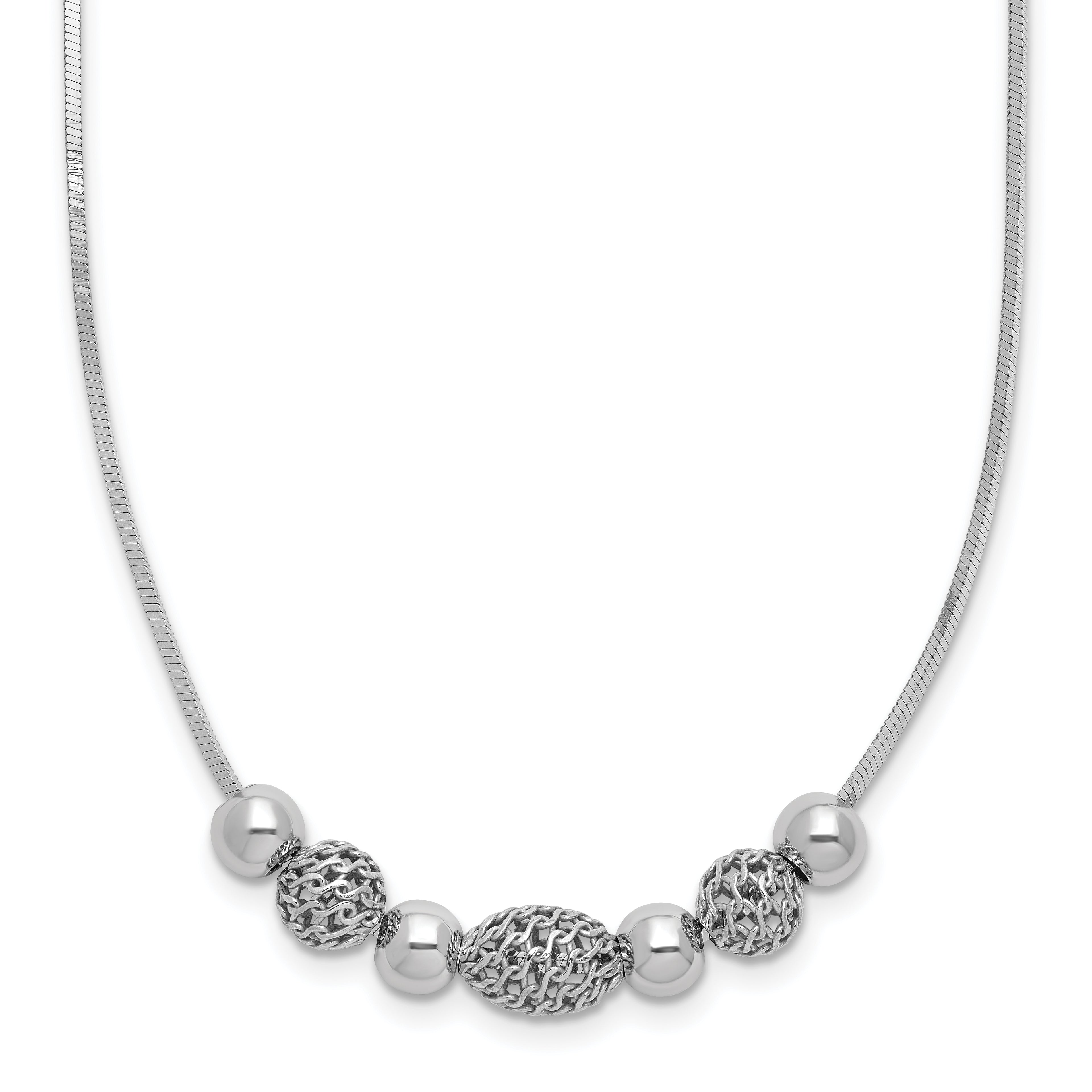 Sterling Silver Rhodium-plated Polished Filigree Bead Necklace