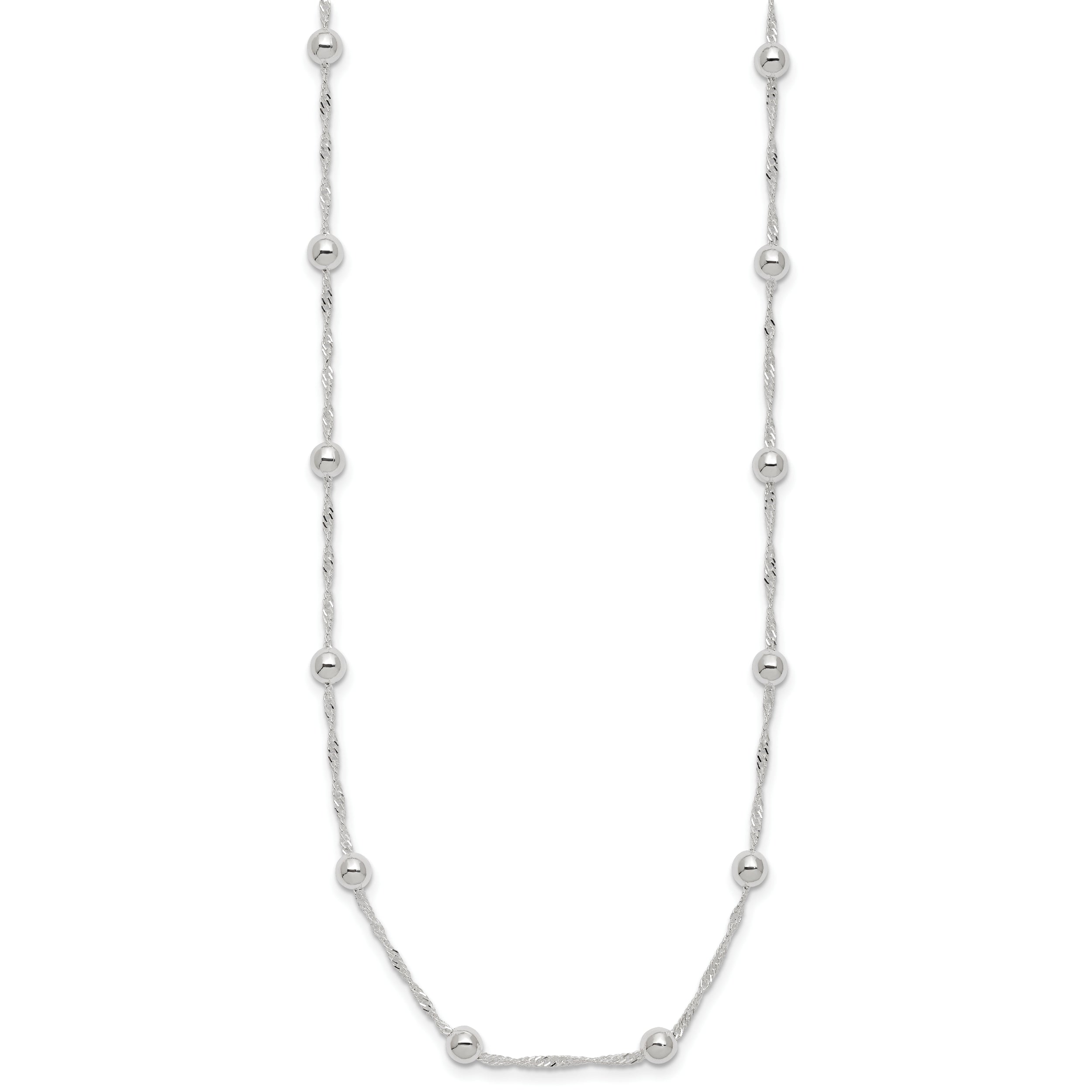 Sterling Silver Polished Beaded 20in Necklace