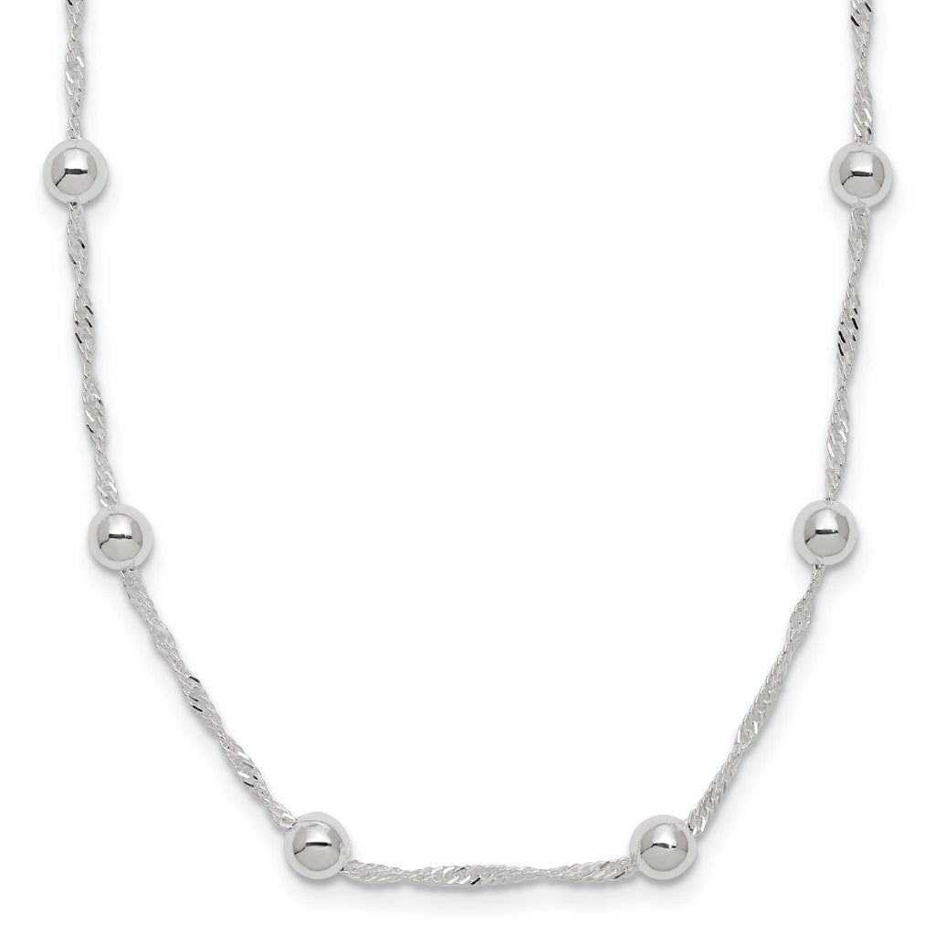 Polished Beaded Necklace in Sterling Silver, 4mm - Sophia Jewelers