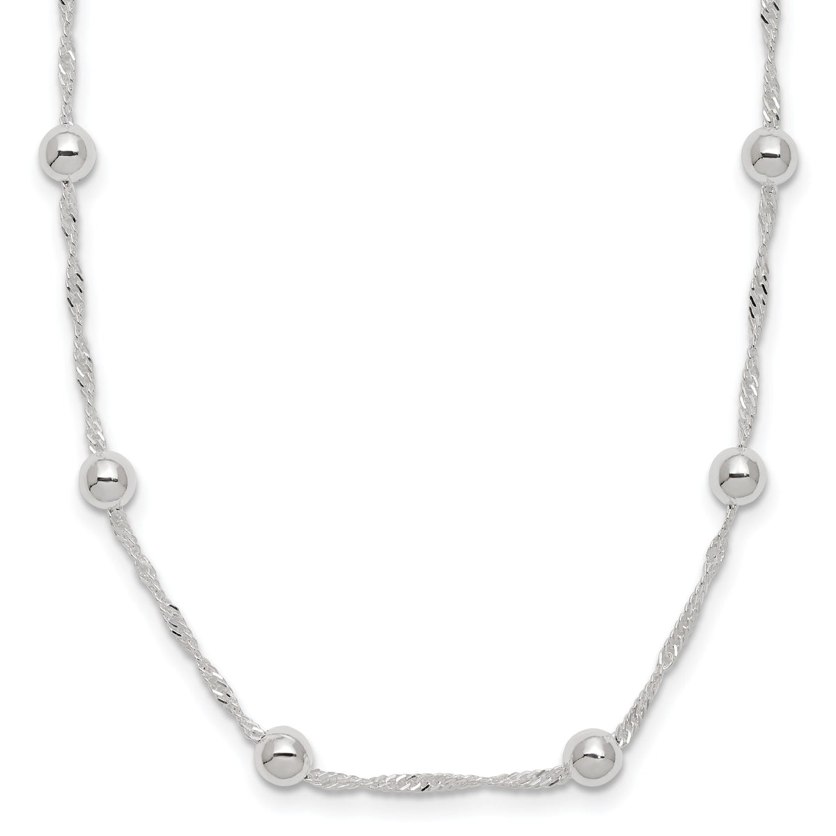 Polished Beaded Necklace in Sterling Silver, 4mm - Sophia Jewelers
