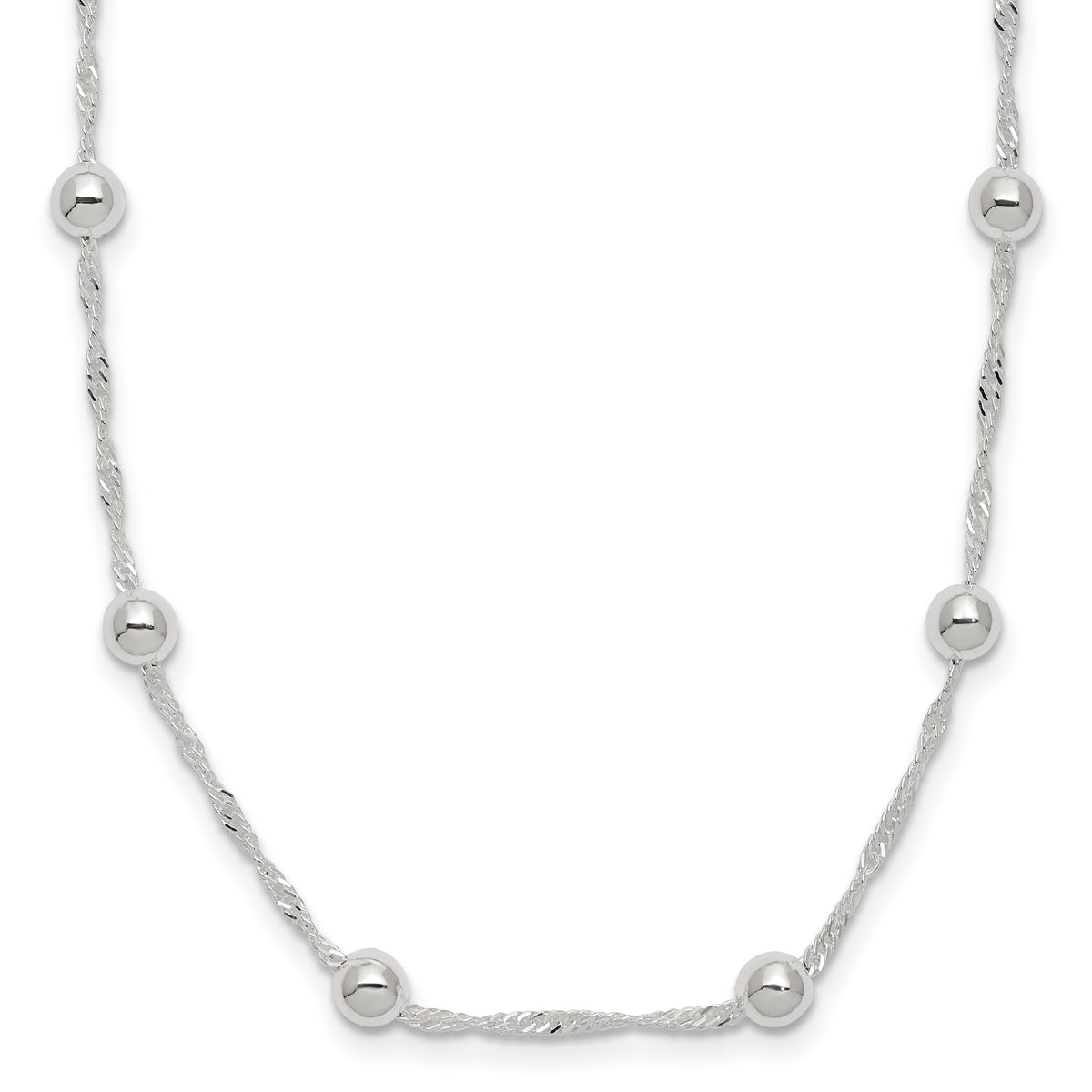 Sterling Silver Polished Beaded 20in Necklace