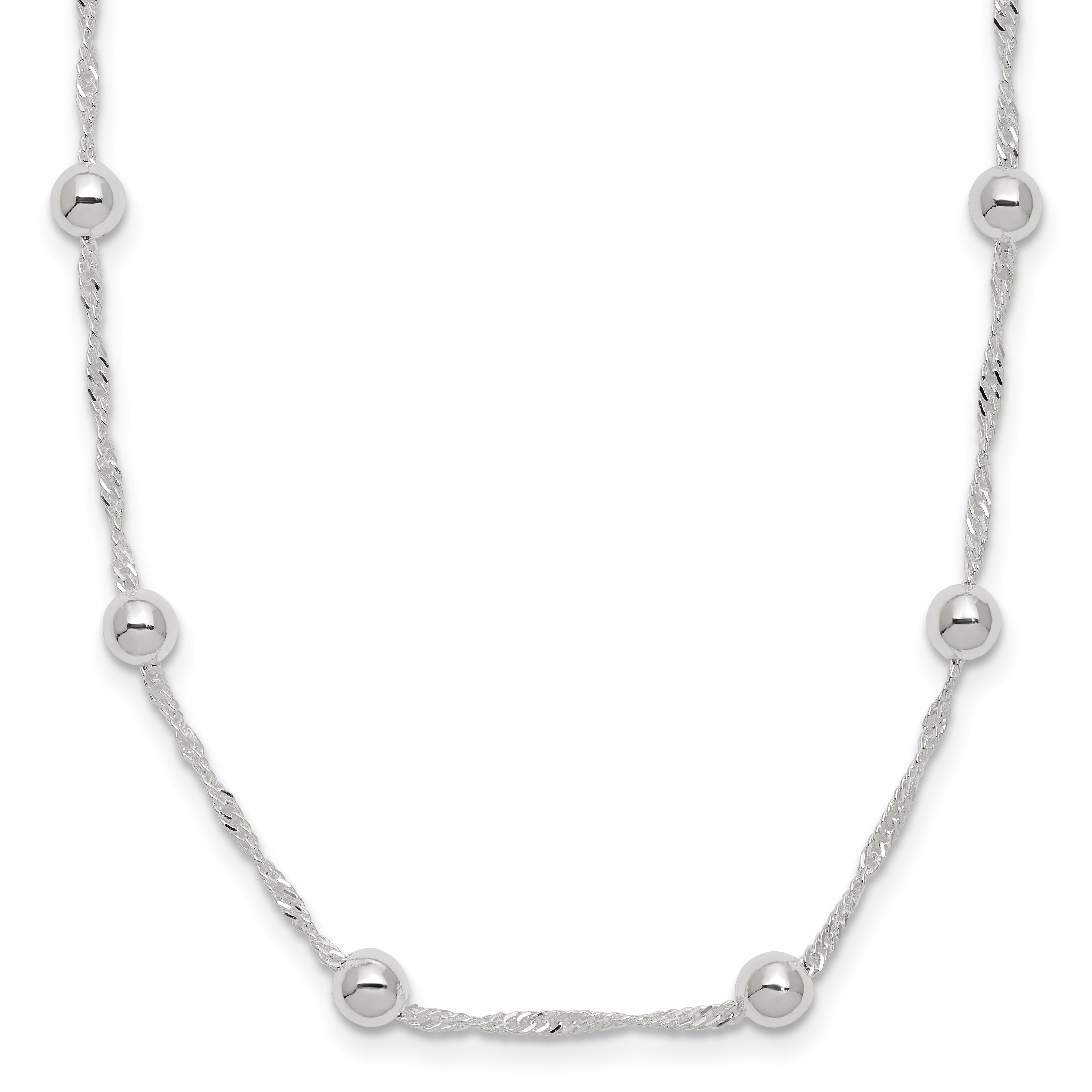 Sterling Silver Polished Beaded 18in Necklace