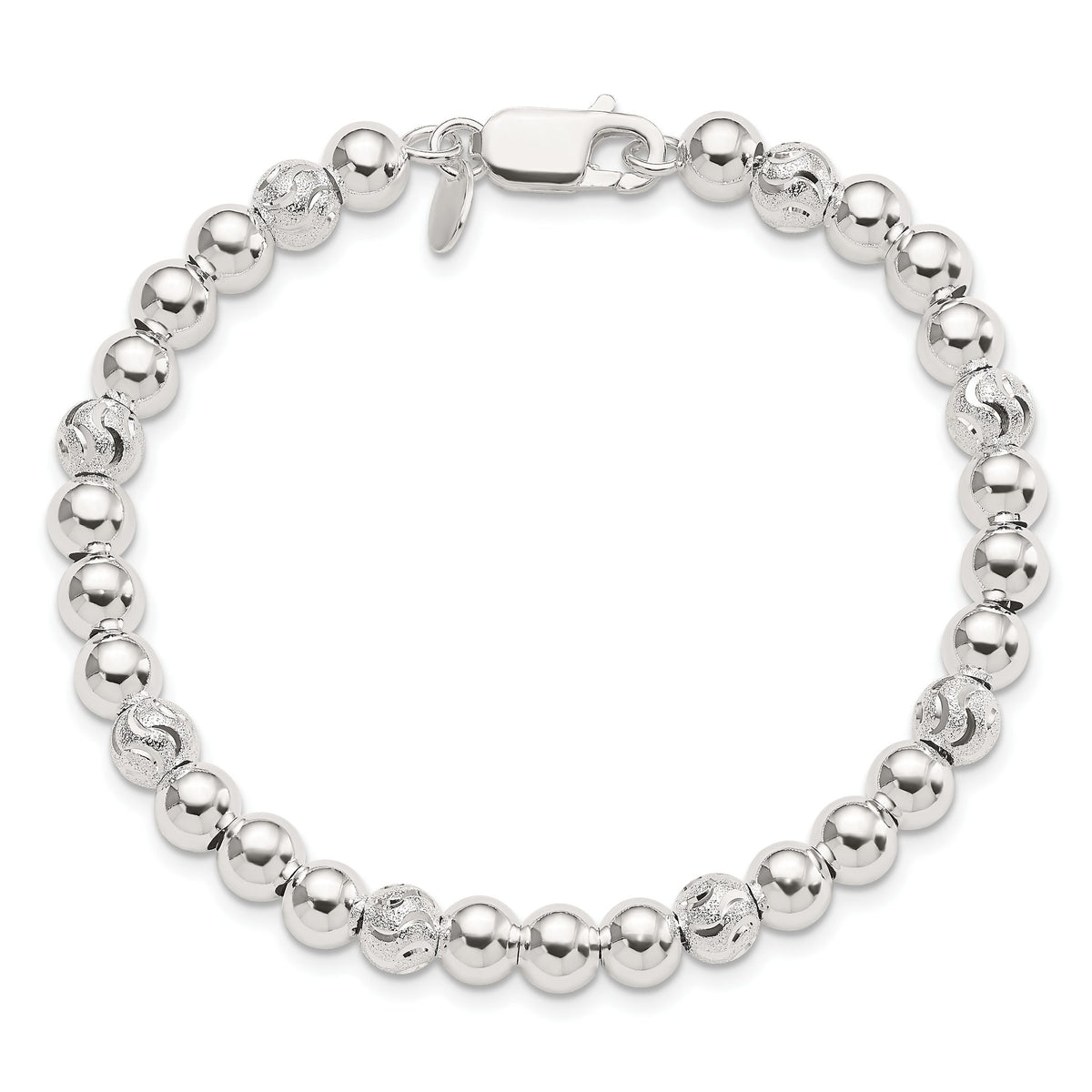 Beaded Bracelet in Sterling Silver, Diamond-Cut, 7.5 Inch - Sophia Jewelers