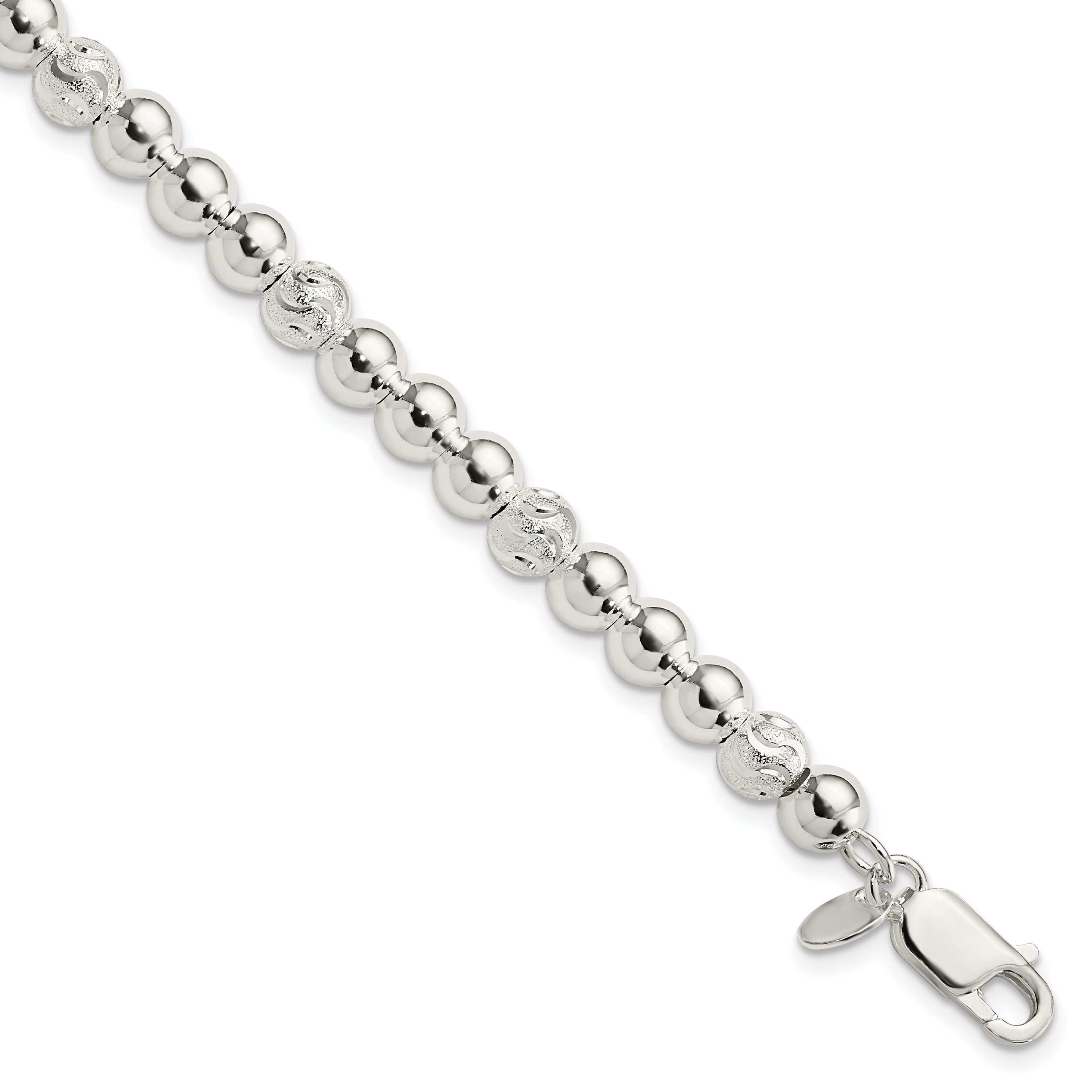 Sterling Silver Polished Diamond-cut Beaded Bracelet Main image