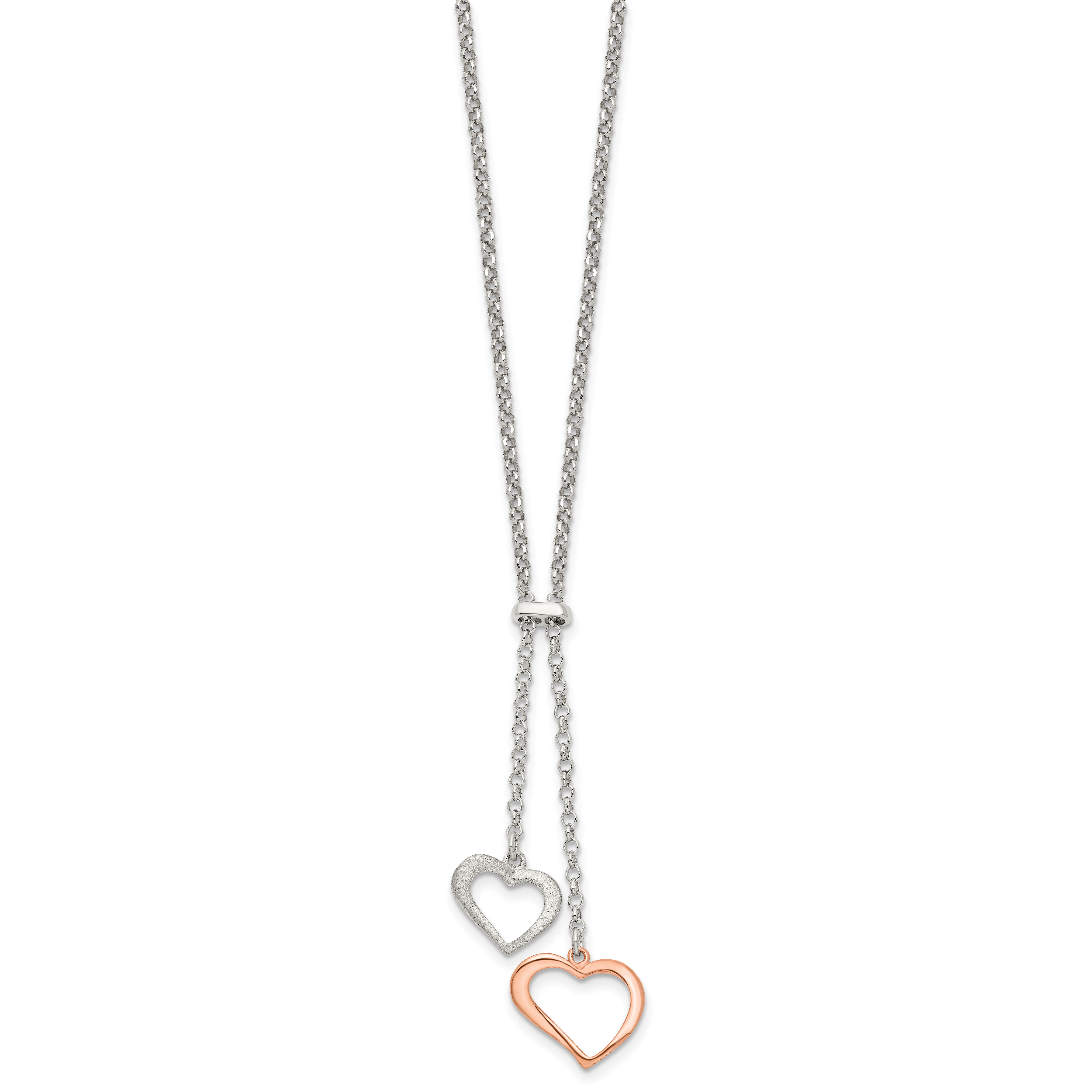 Sterling Silver Rose-tone Polished Textured 2-Heart Necklace Secondary image