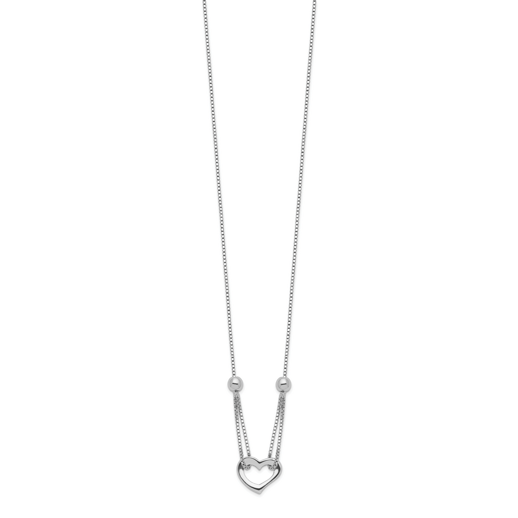 Sterling Silver Rhodium-plated Heart With Box Chain Necklace