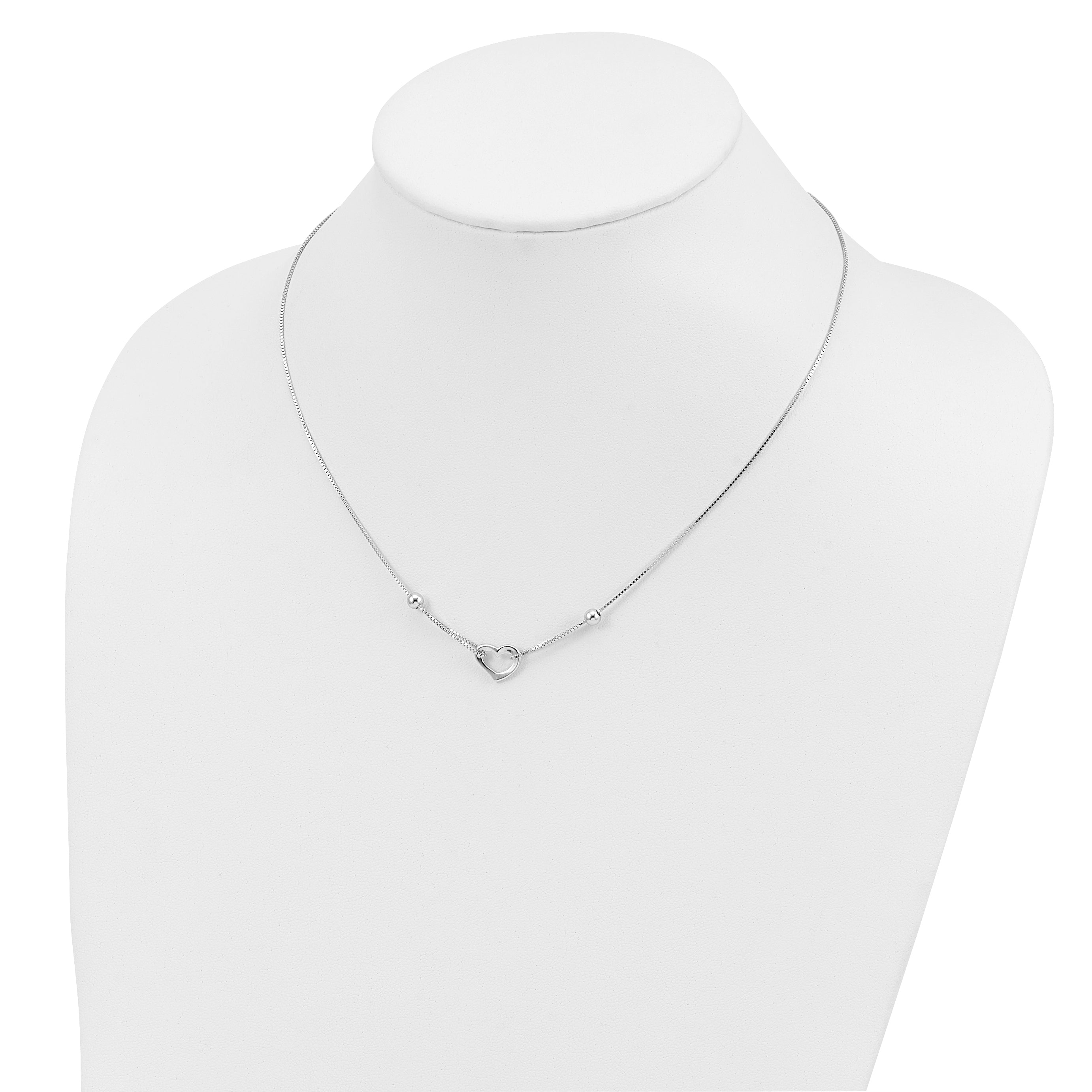 Sterling Silver Rhodium-plated Heart With Box Chain Necklace
