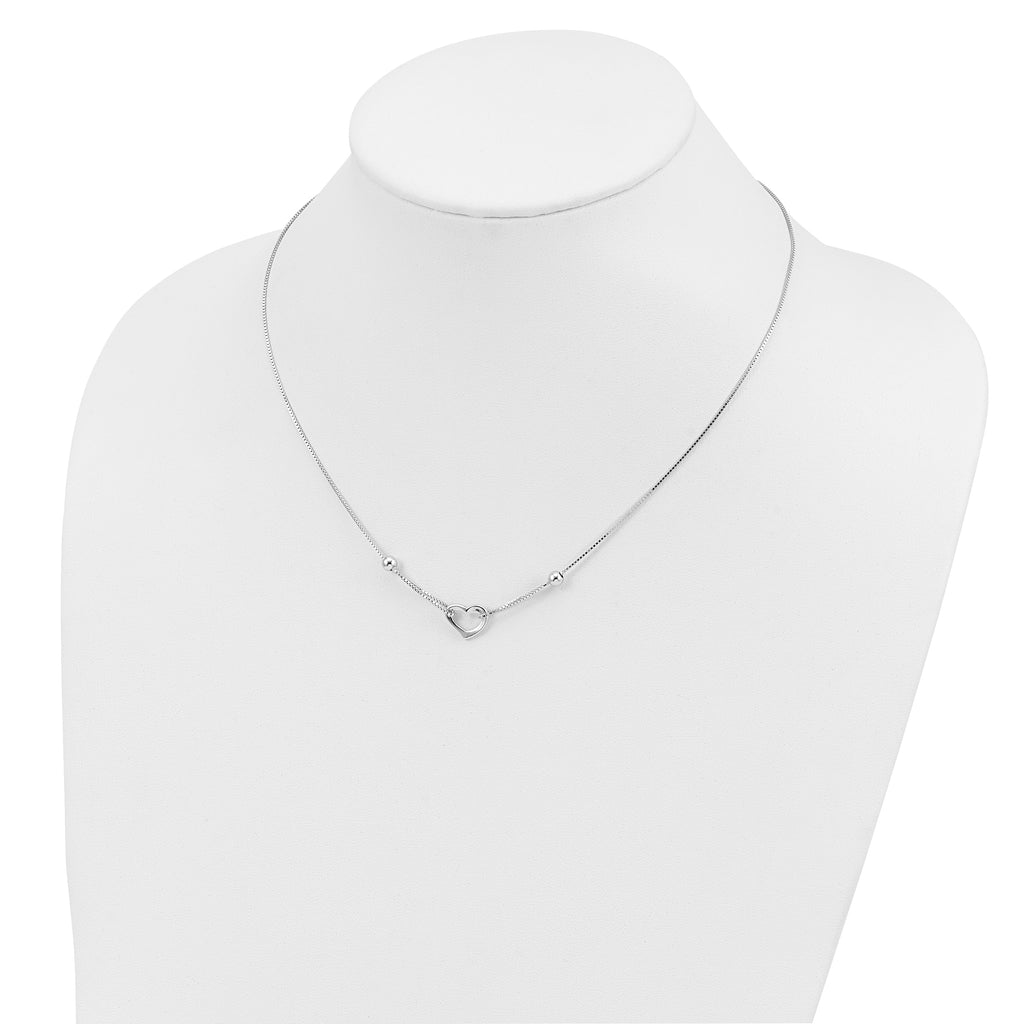 Sterling Silver Rhodium-plated Heart With Box Chain Necklace