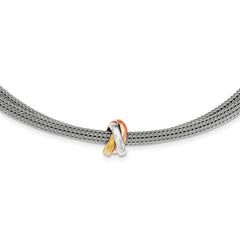 Sterling Silver Polished Rose & Gold-tone Mesh Necklace