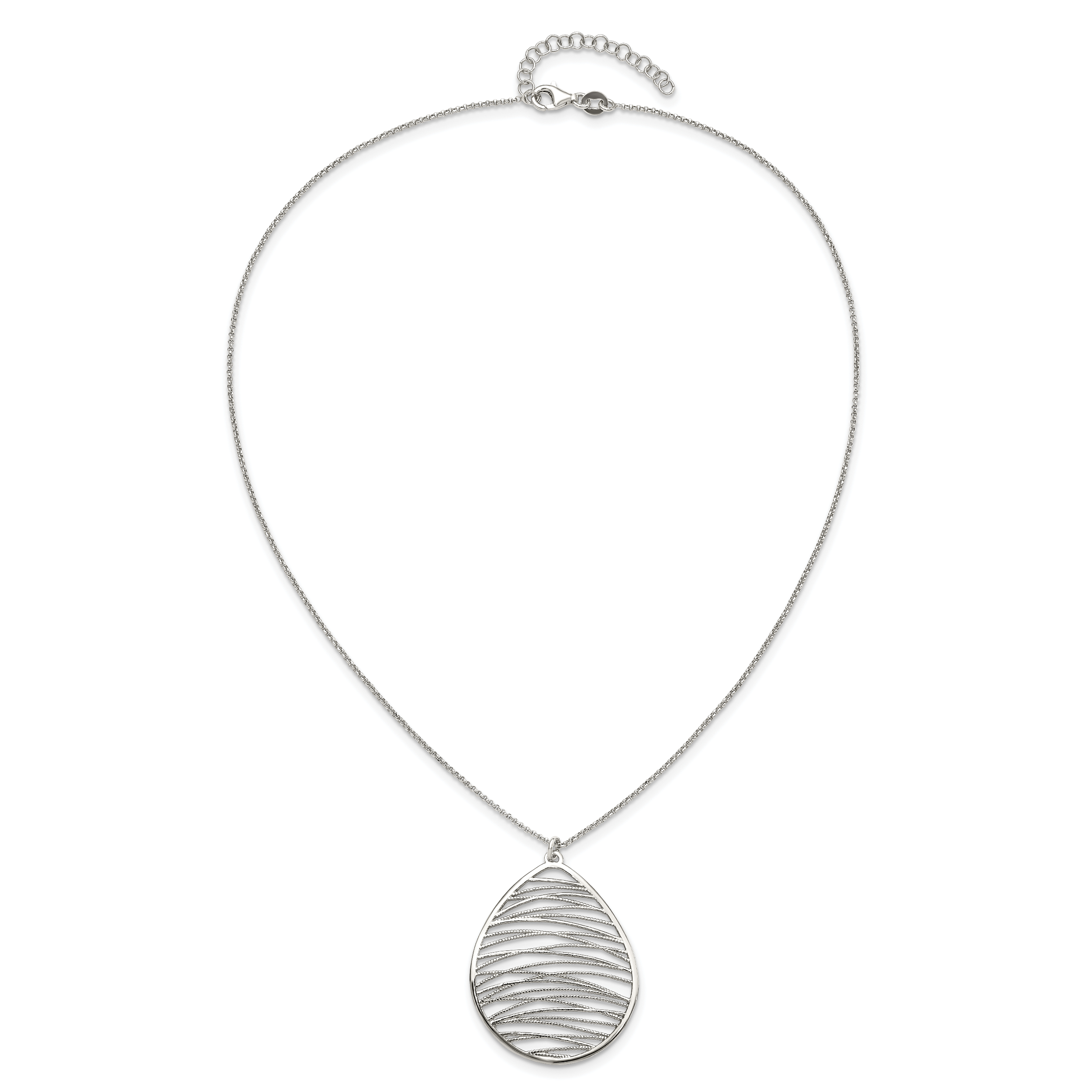 Sterling Silver Rhodium-plated Polished With  1.75in Ext. Necklace