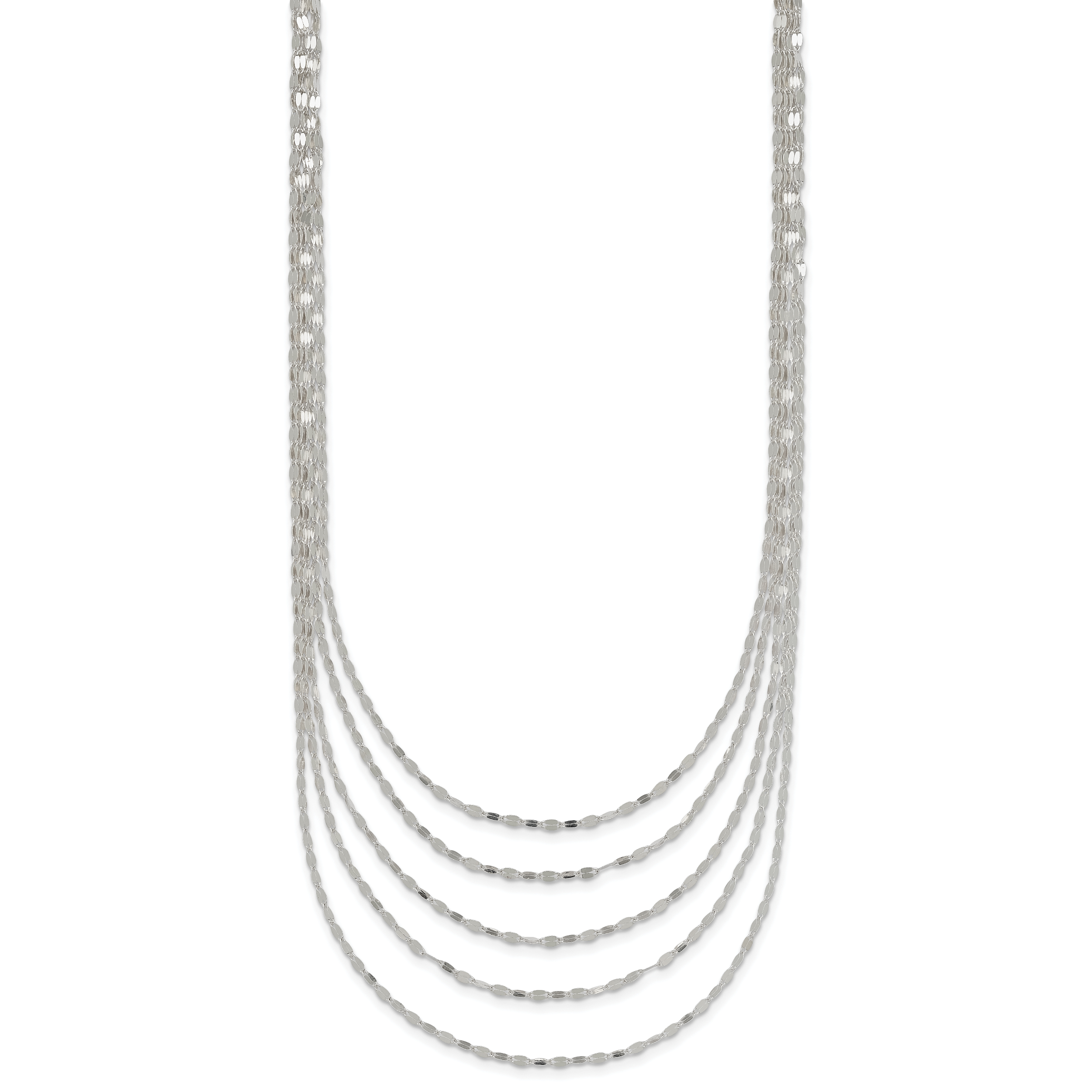 Sterling Silver 5 Strand Fancy Flat Link Necklace