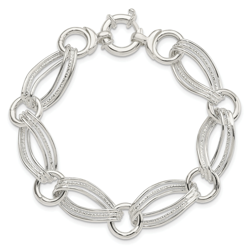 Sterling Silver Polished and Textured Triple Link 8 inch Bracelet