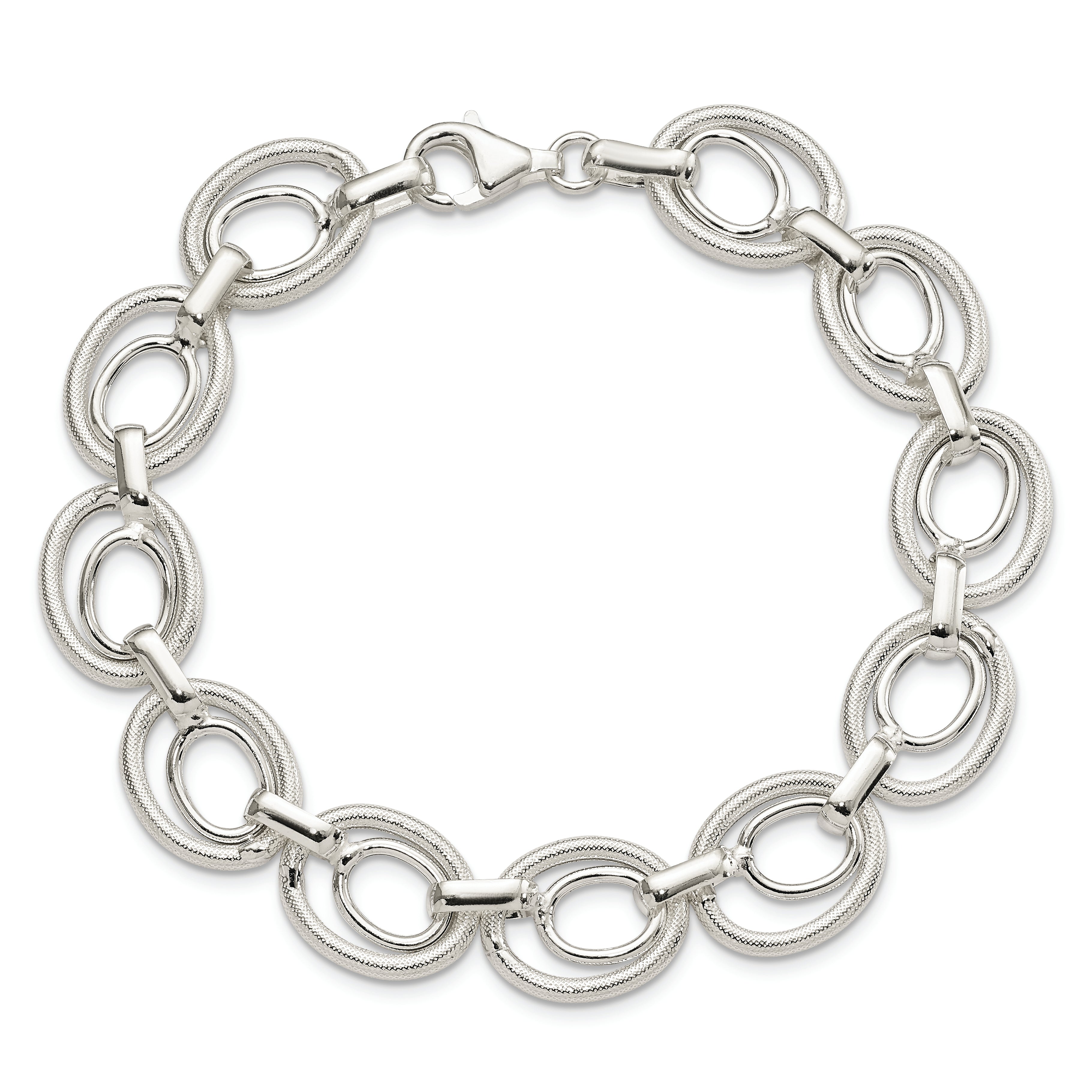 Sterling Silver Polished And Textured Link Bracelet