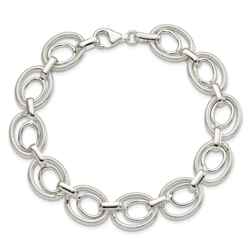 Sterling Silver Polished And Textured Link Bracelet
