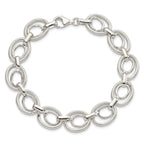 Sterling Silver Polished and Textured Double Oval Link 8 inch Bracelet