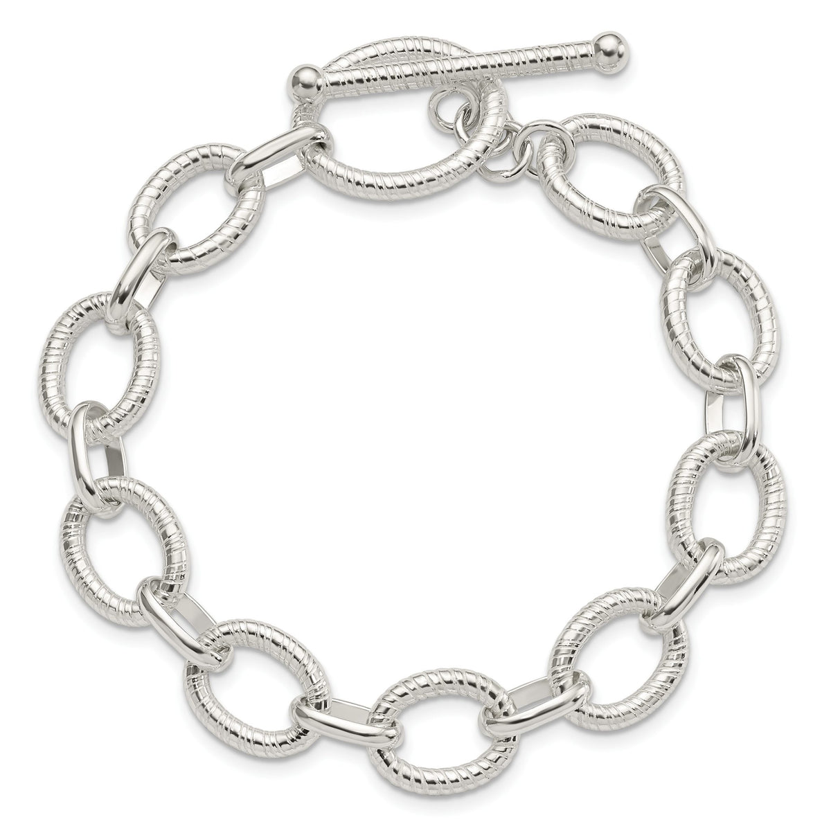 Fancy Link Chain in Sterling Silver, Textured, 7.5 Inch - Sophia Jewelers