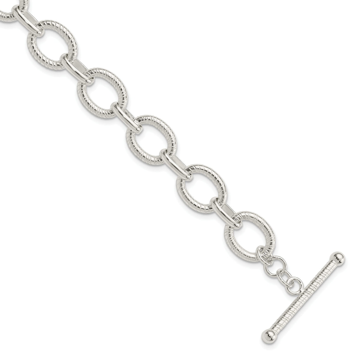 Fancy Link Chain in Sterling Silver, Textured, 7.5 Inch - Sophia Jewelers