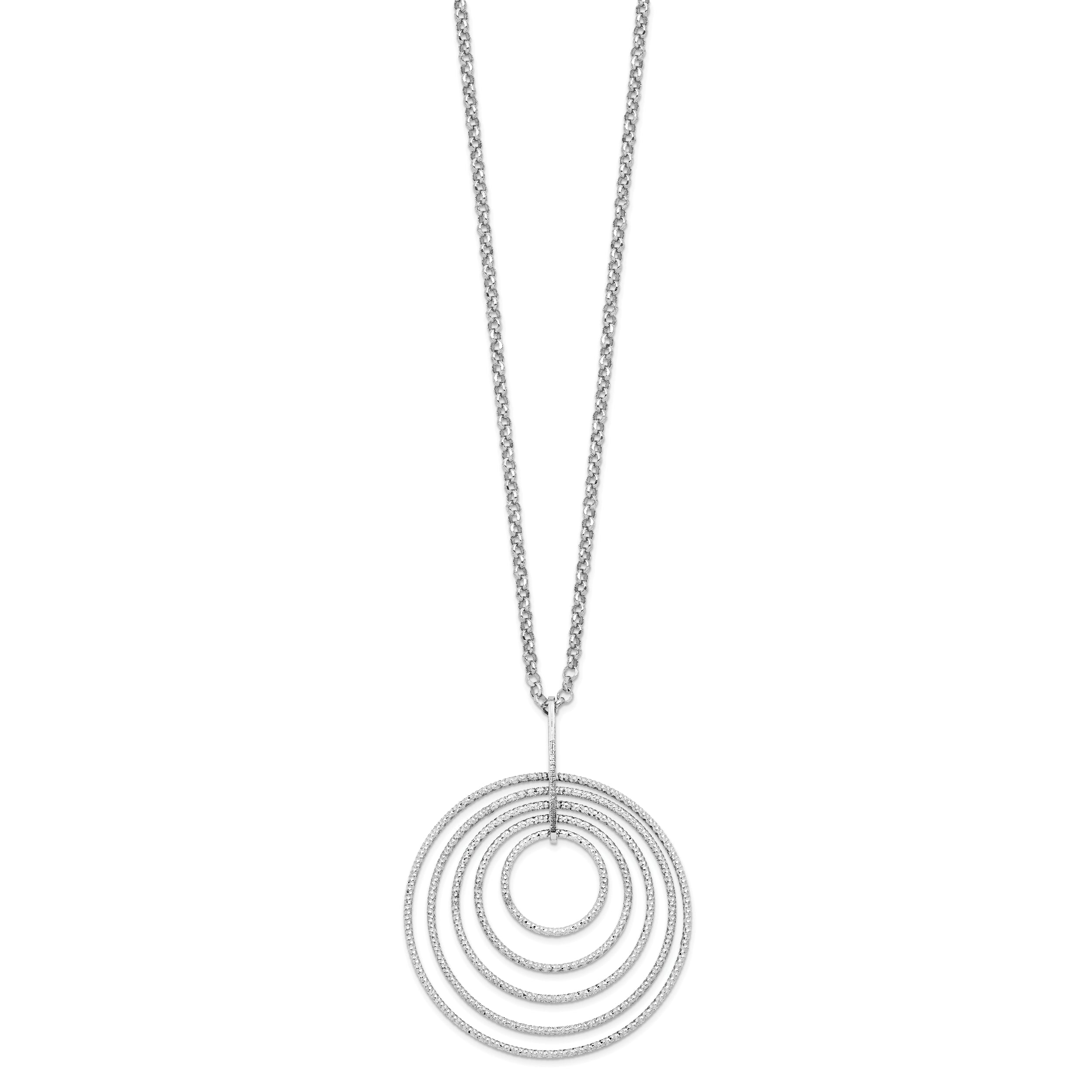 Sterling Silver Rhodium-plated D/C Multi-Circles With 2in ext Necklace