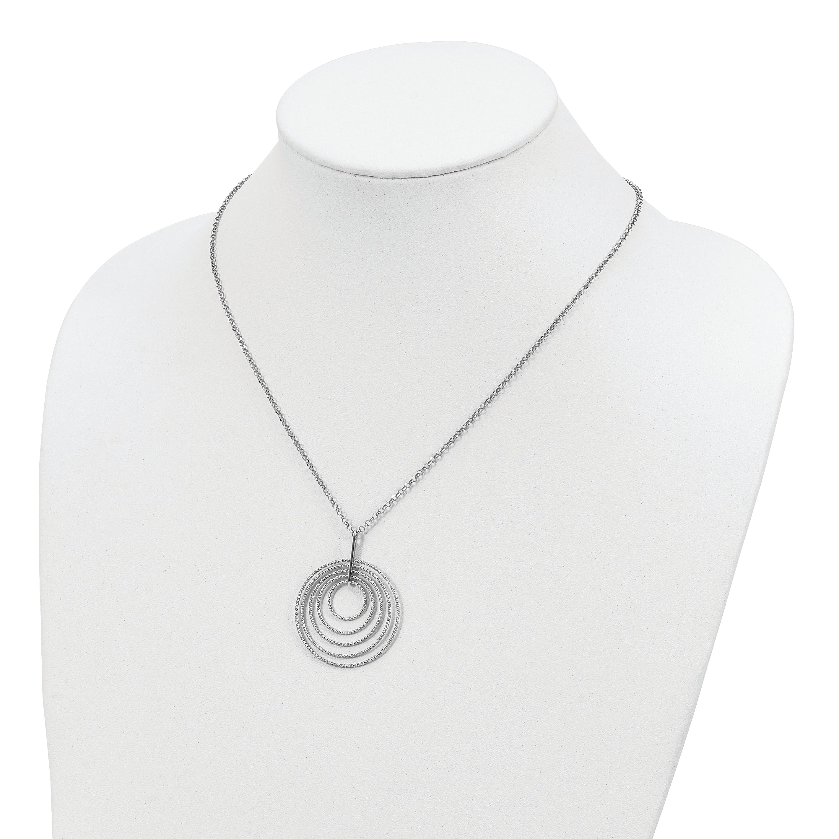 Sterling Silver Rhodium-plated D/C Multi-Circles With 2in ext Necklace