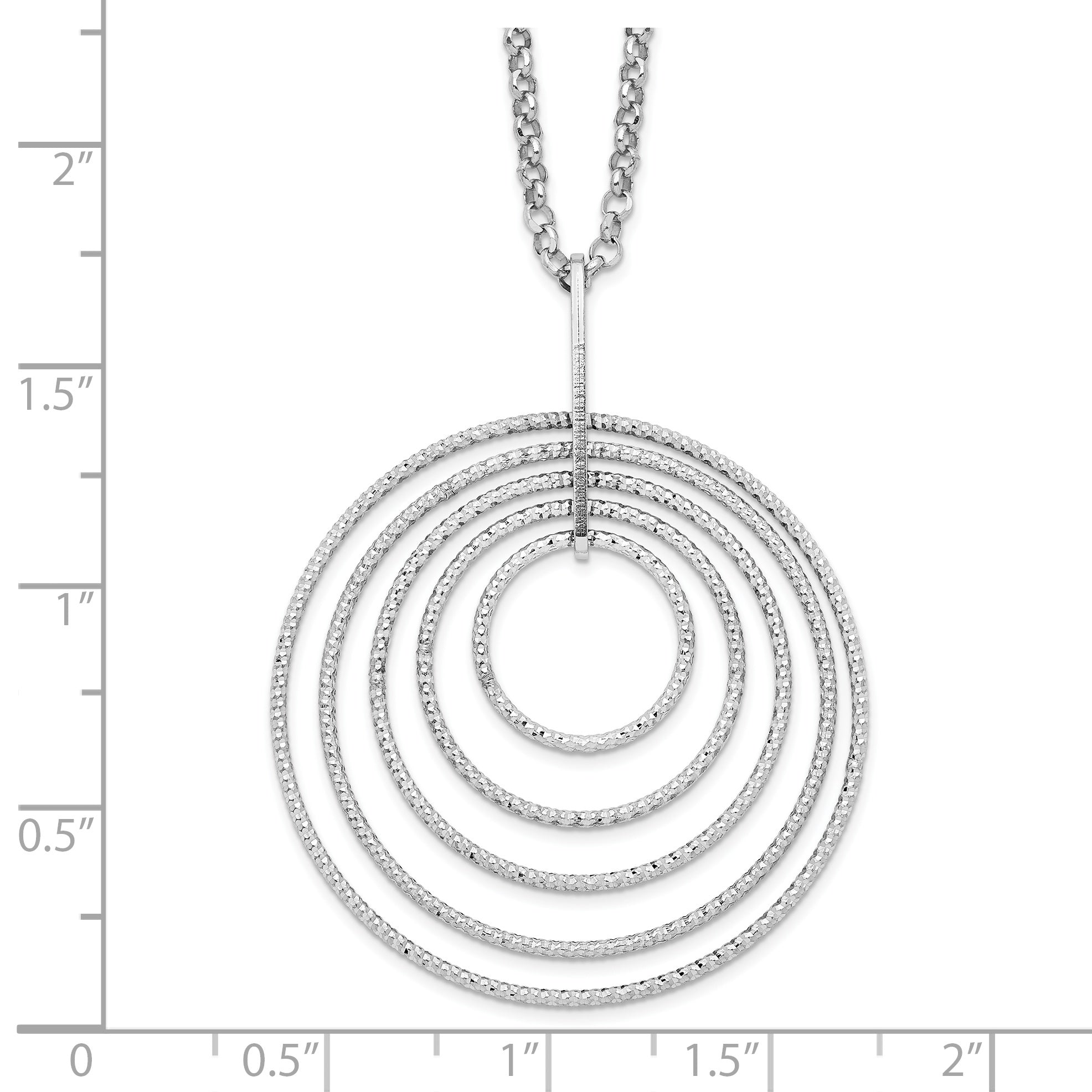 Sterling Silver Rhodium-plated D/C Multi-Circles With 2in ext Necklace